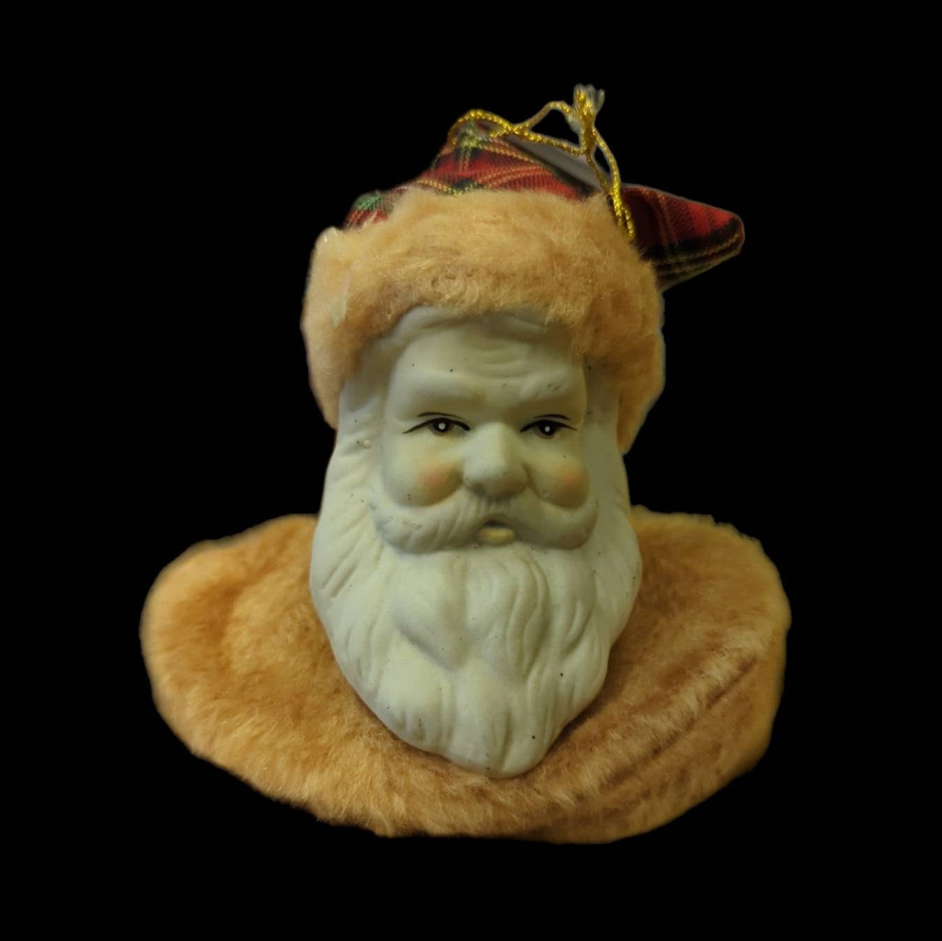 Porcelain Santa Bust- with Faux Fur Collar - Vintage Ornament