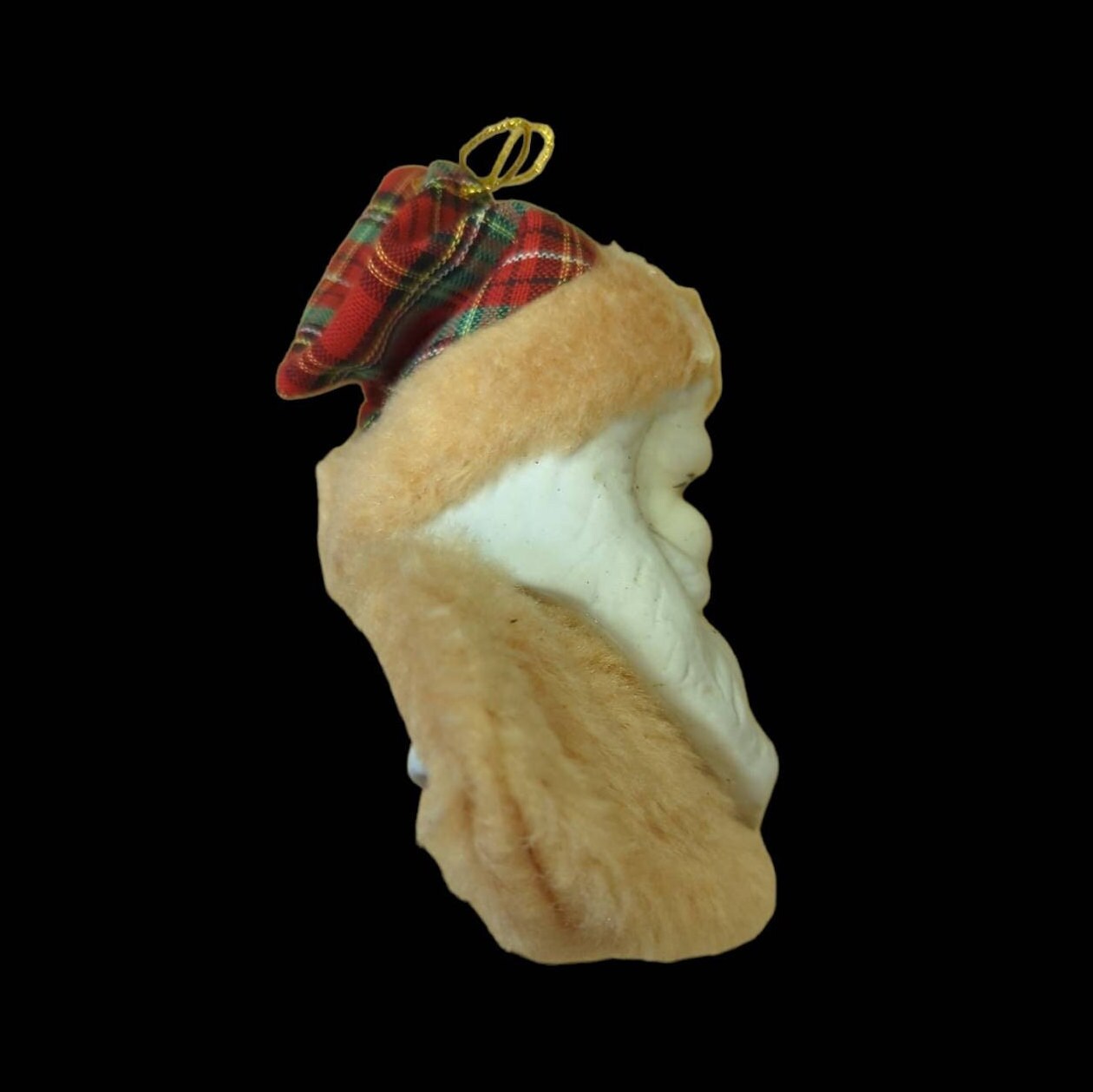 Porcelain Santa Bust- with Faux Fur Collar - Vintage Ornament