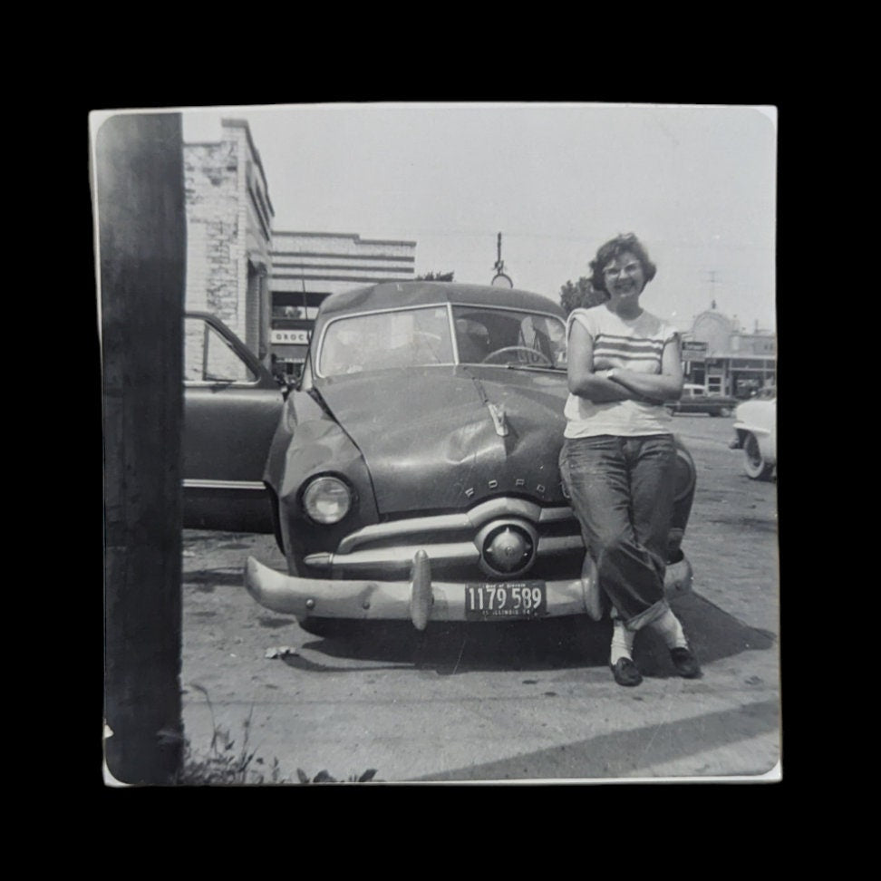Black And White Photo Series of a Woman and a 1949 Ford - She loved the Ford the Man and the Farm - 4 sold as a set