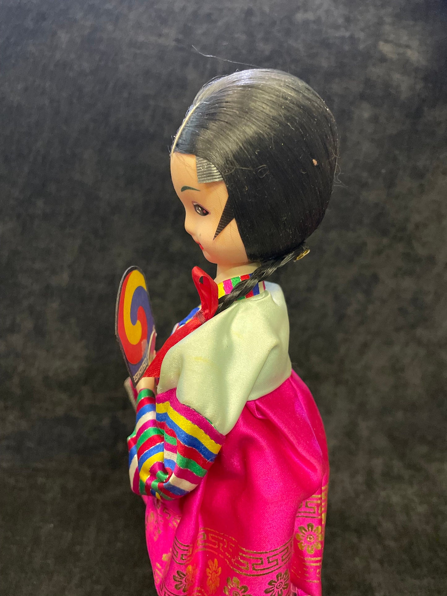 Korean Native Doll - Korean Girl Doll in Traditional Clothes and Fan - Korean Souvenir - Hand Painted head and face