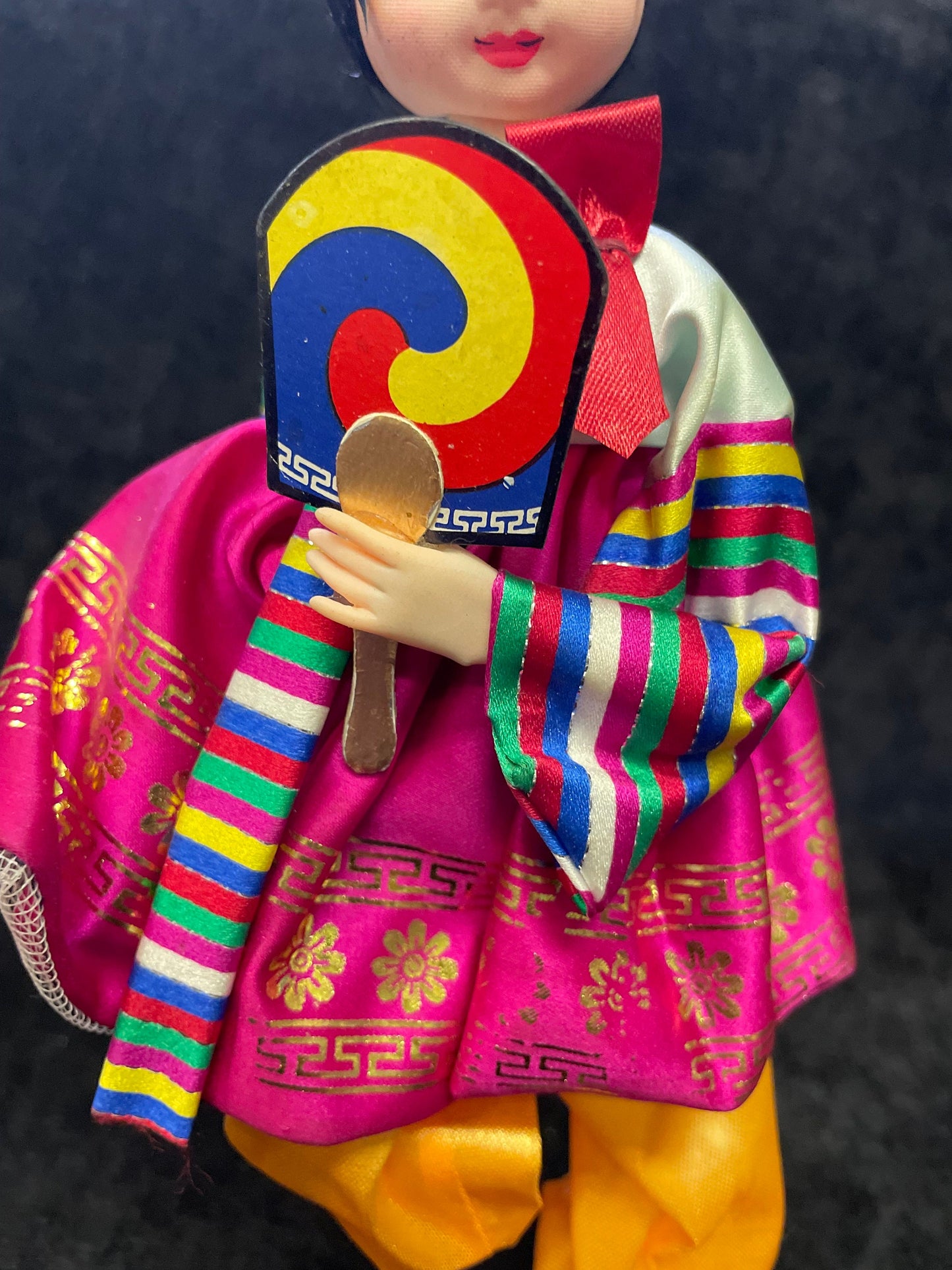 Korean Native Doll - Korean Girl Doll in Traditional Clothes and Fan - Korean Souvenir - Hand Painted head and face