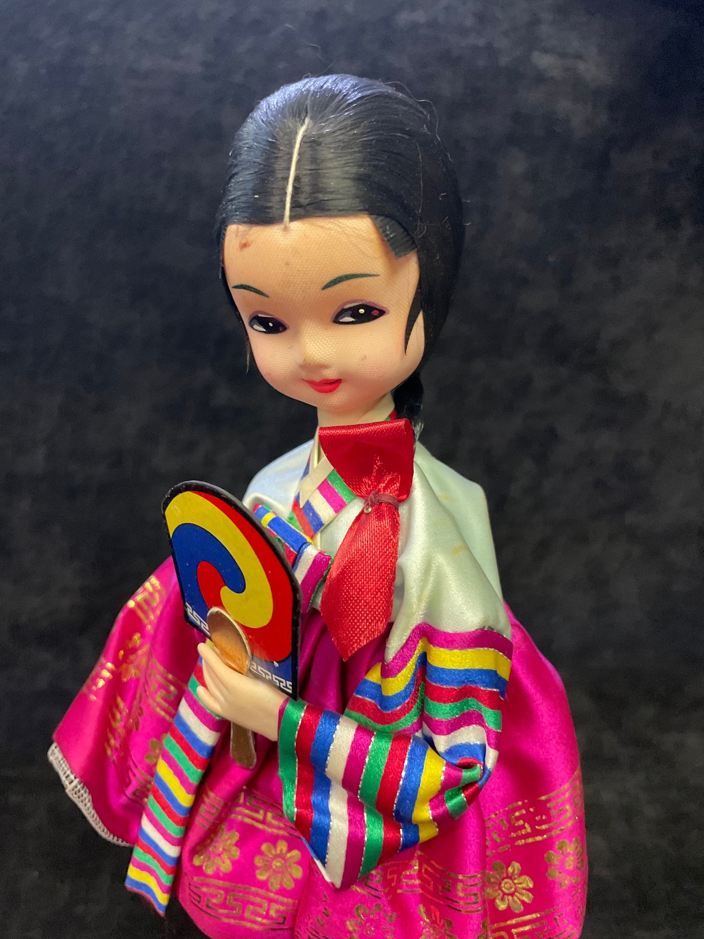 Korean Native Doll - Korean Girl Doll in Traditional Clothes and Fan - Korean Souvenir - Hand Painted head and face