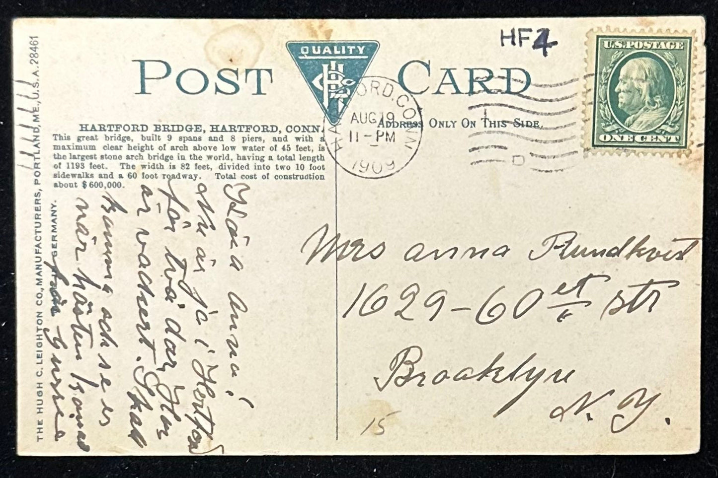 Hartford Bridge, Hartford, Conn. - Vintage Postcard