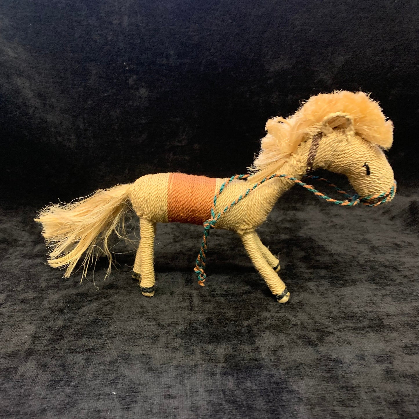 Handmade Twine Horse Figure - Twine Wrapped String Horse With Yarn Mane - Vintage Toy