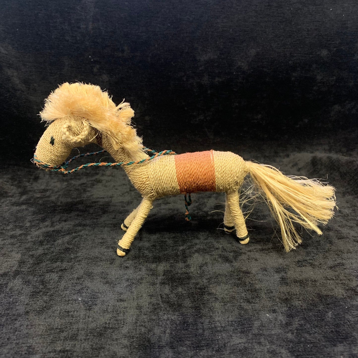 Handmade Twine Horse Figure - Twine Wrapped String Horse With Yarn Mane - Vintage Toy