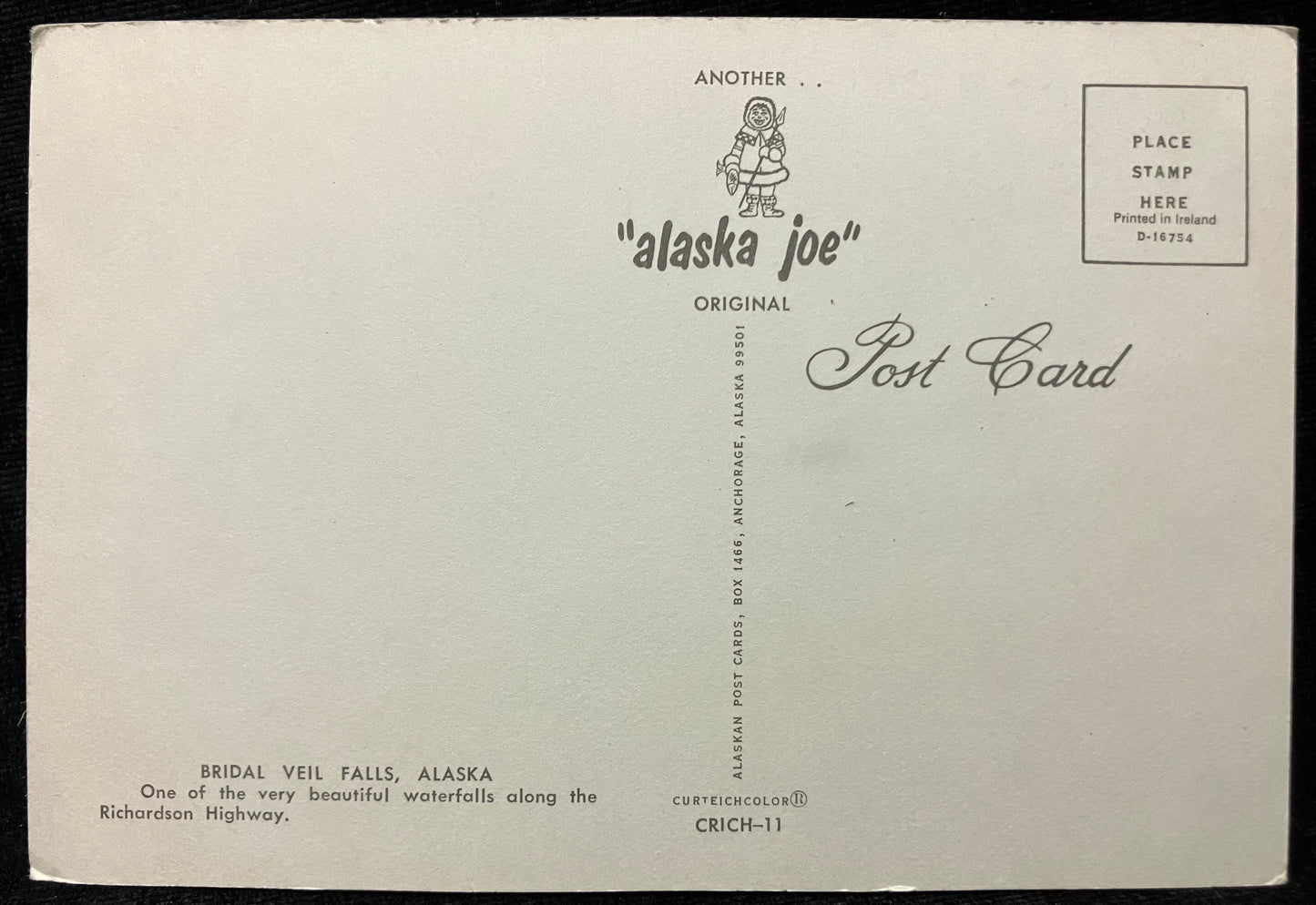 Bridal Veil Falls, Alaska - Photo by Mel Anderson - Vintage Postcard