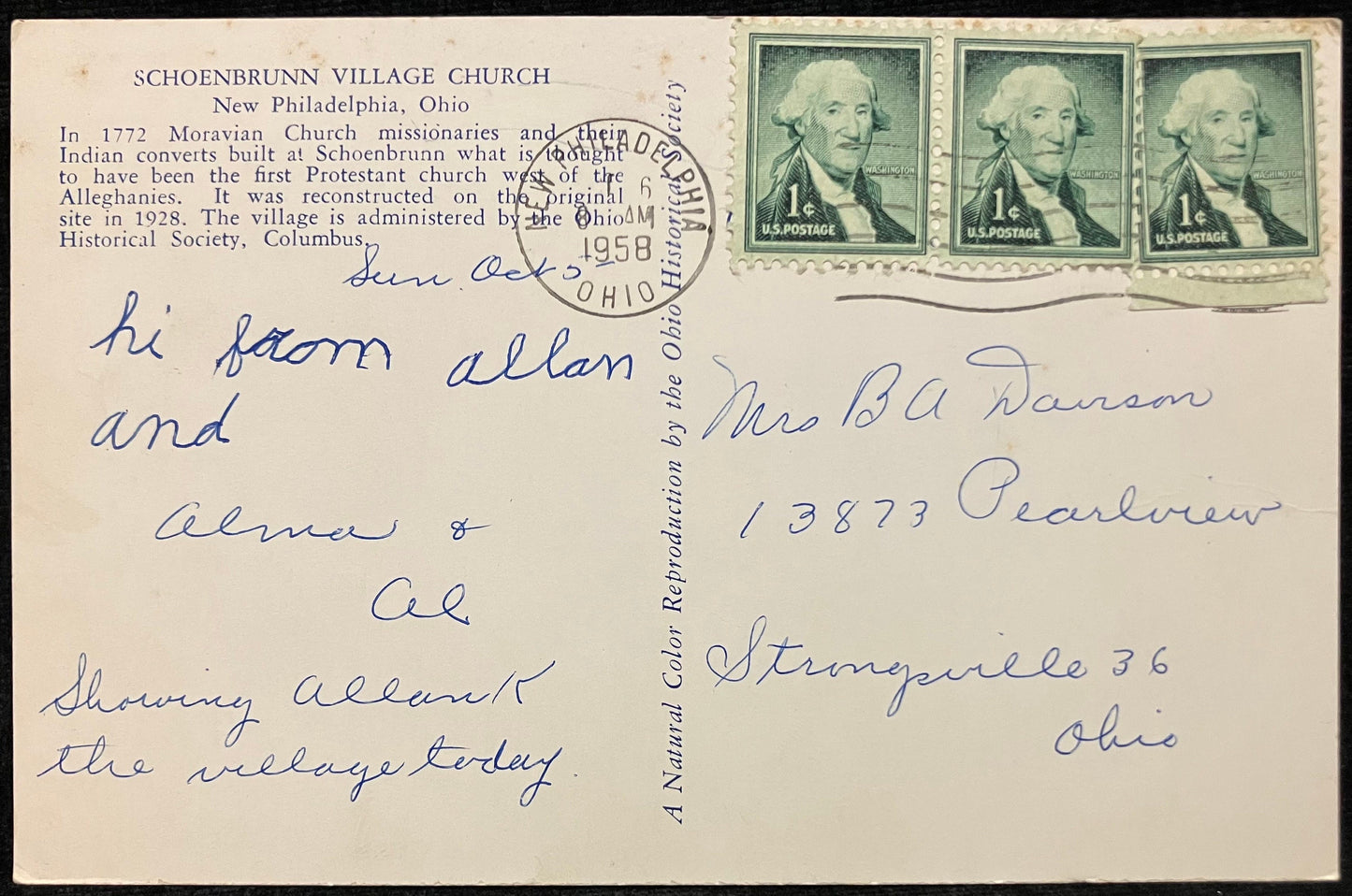 Schoenbrunn Village Church - New Philadelphia, Ohio - Vintage Postcard
