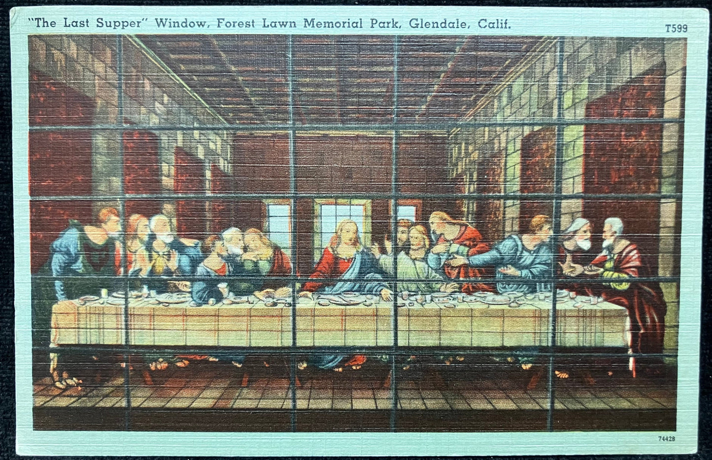 The Last Supper Window, Forest Lawn Memorial Park, Glendale, Calif. - Vintage Postcard
