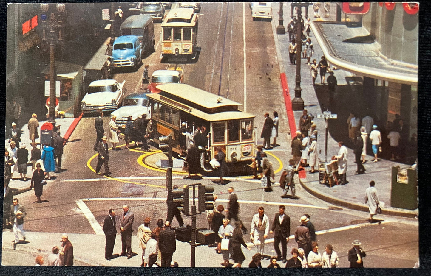Powell and Market Streets - San Francisco, California - Color by Cal-Pcitures - Vintage Postcard
