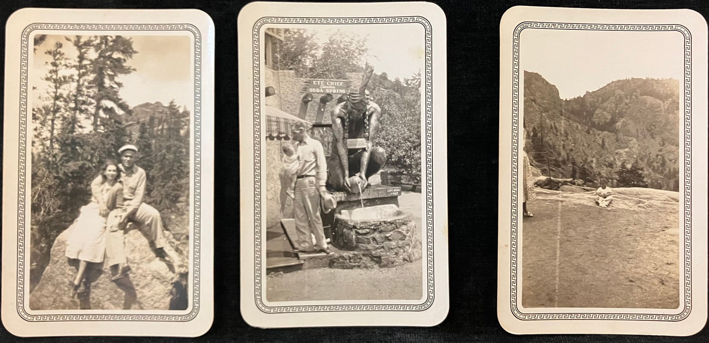 1930s Photos of Child and Parents - San Antonio, Texas - Set of 3 Vintage Photos- - Child posed Near Cliff - Ute Chief Manitou Soda Springs
