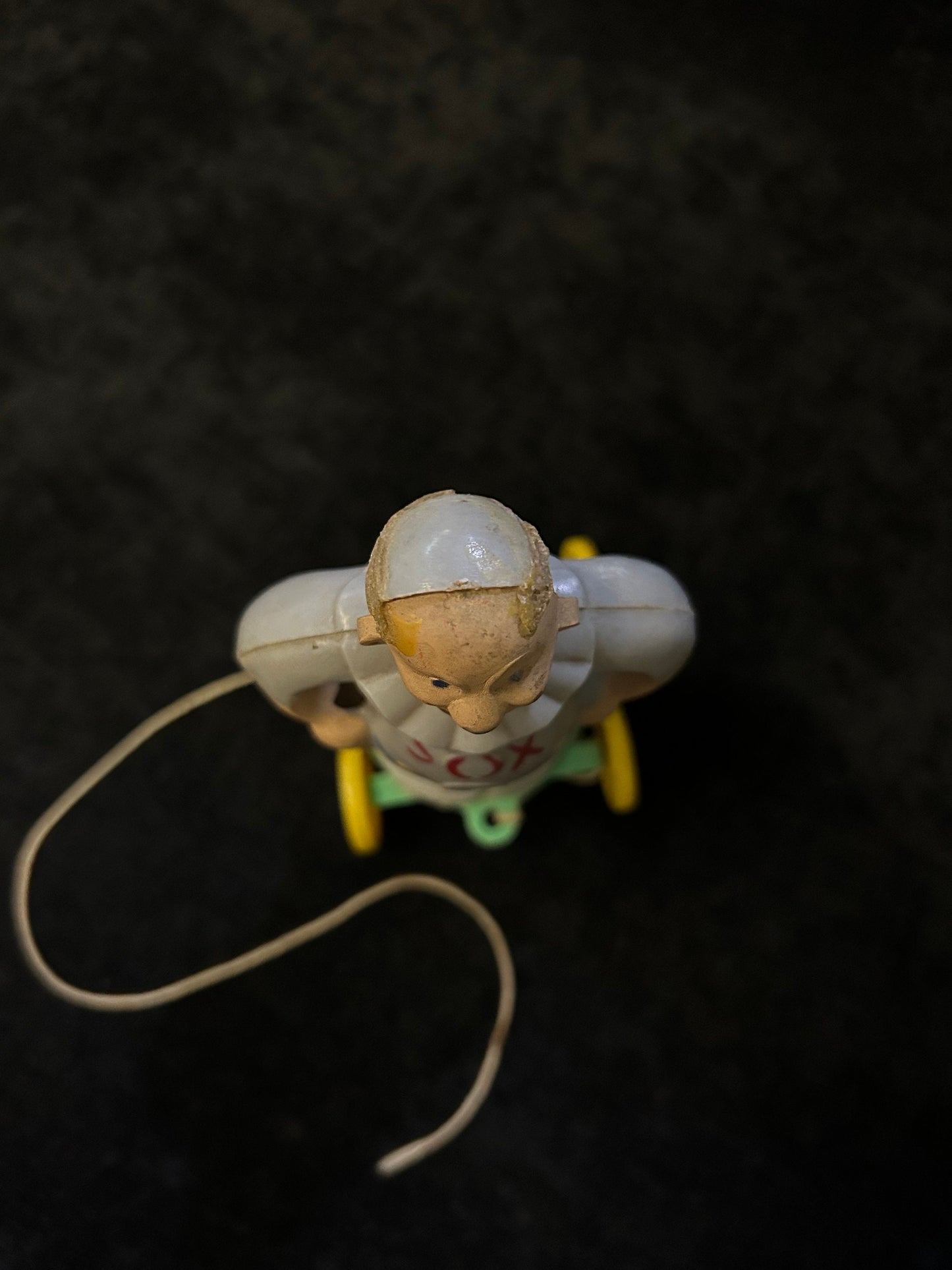 Vintage 1950's Rosbro Plastic - Red Sox Player - Very RARE Zook the Clown "Baby Head" on Baseball Player -Pull Toy with Original Pull String