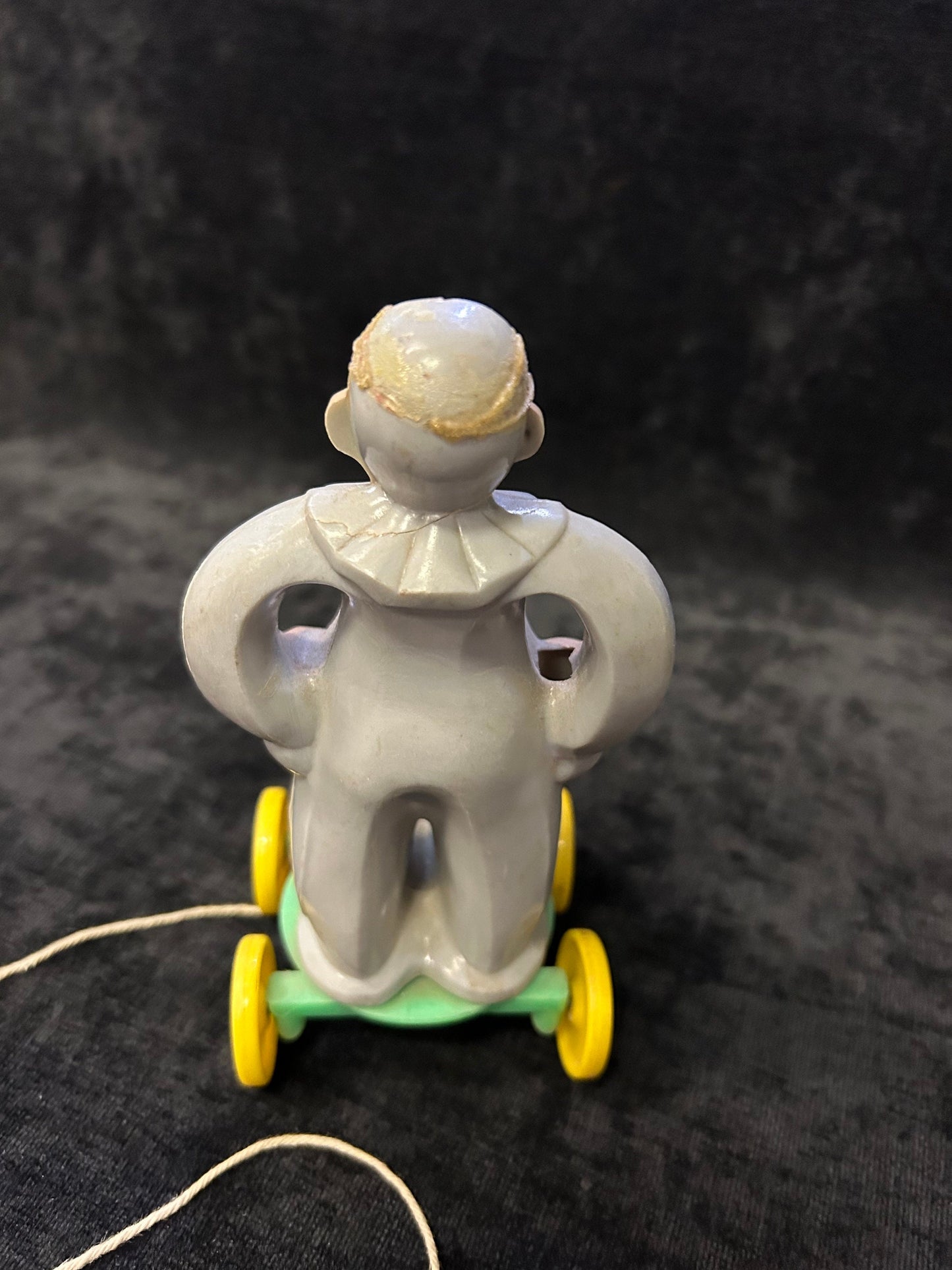 Vintage 1950's Rosbro Plastic - Red Sox Player - Very RARE Zook the Clown "Baby Head" on Baseball Player -Pull Toy with Original Pull String
