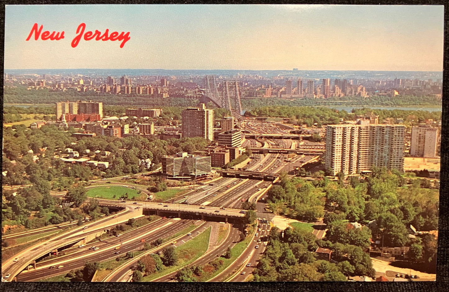 New Jersey - I-95 Crosses the Hudson from Bergen County to Manhattan, NY - Crossing the Hudson on George Washington Bridge -Vintage Postcard