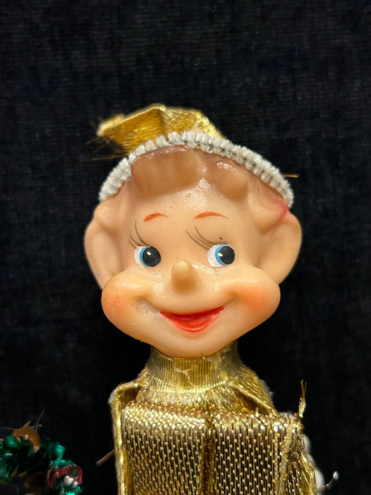 RARE 1950's Gold Lamé Elf- Knee Hugger- Retro Christmas Decoration- Made in Japan