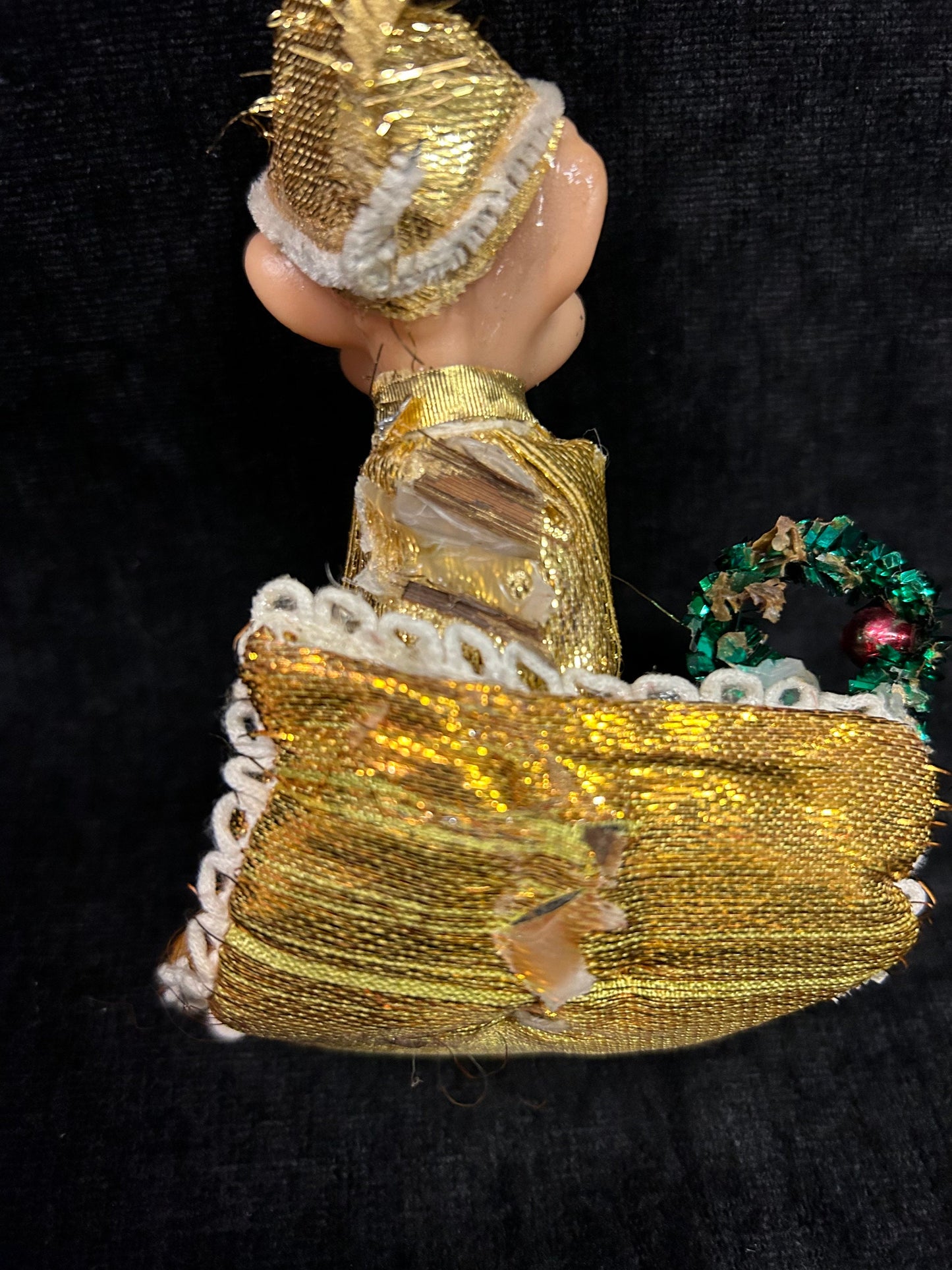 RARE 1950's Gold Lamé Elf- Knee Hugger- Retro Christmas Decoration- Made in Japan