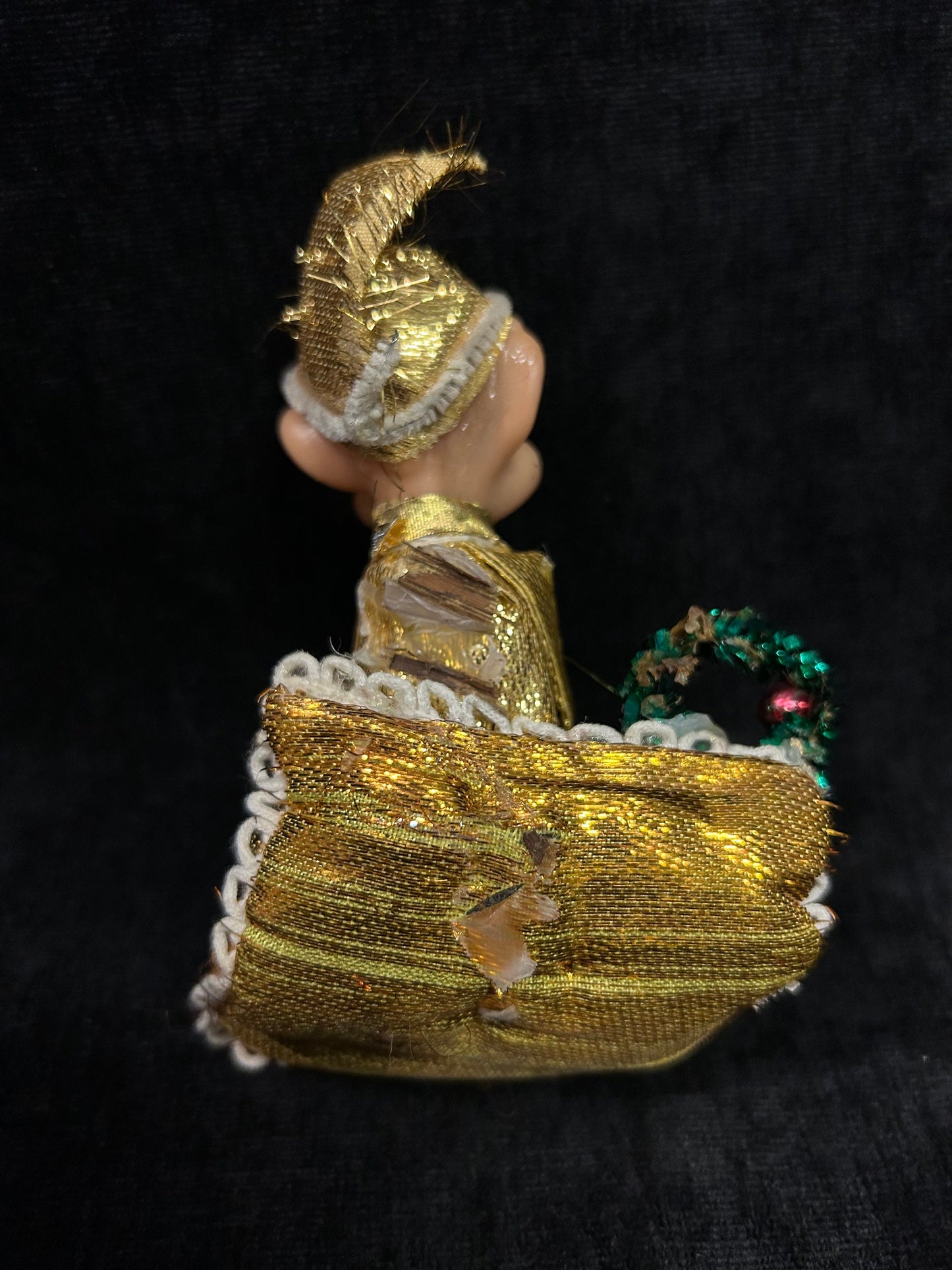 RARE 1950's Gold Lamé Elf- Knee Hugger- Retro Christmas Decoration- Made in Japan