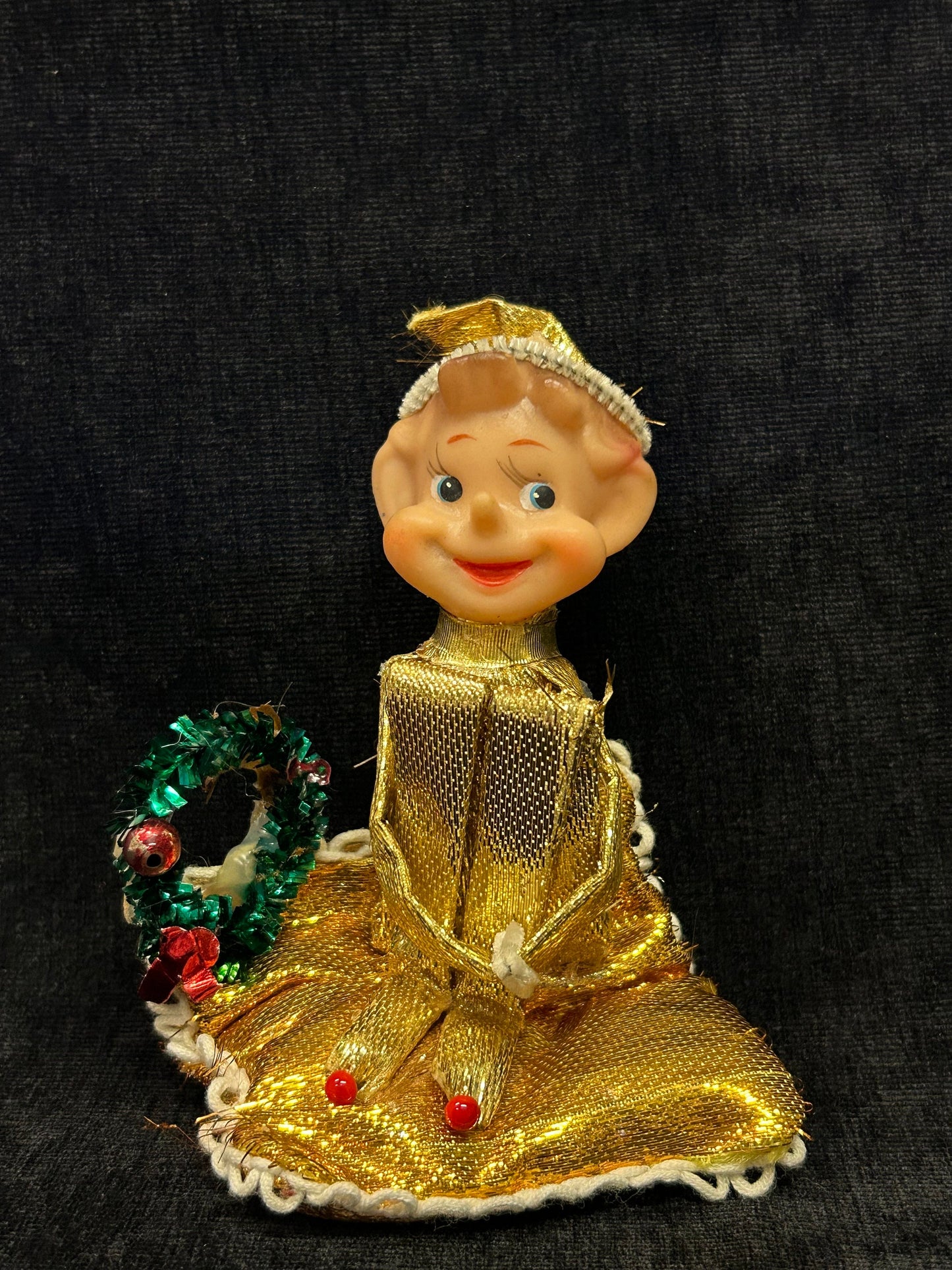 RARE 1950's Gold Lamé Elf- Knee Hugger- Retro Christmas Decoration- Made in Japan