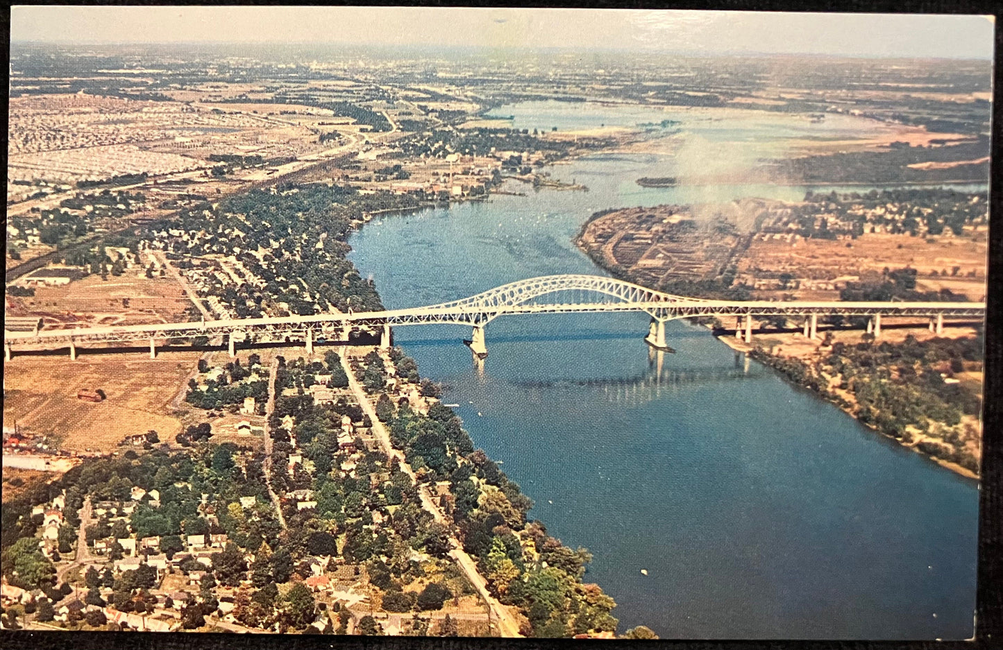 Pennsylvania Turnpike over Delaware River - Vintage Bird' eye View Postcard
