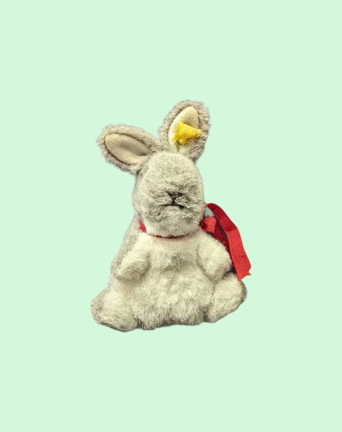 Small 5" Steiff Gray Bunny - with Ear Tag