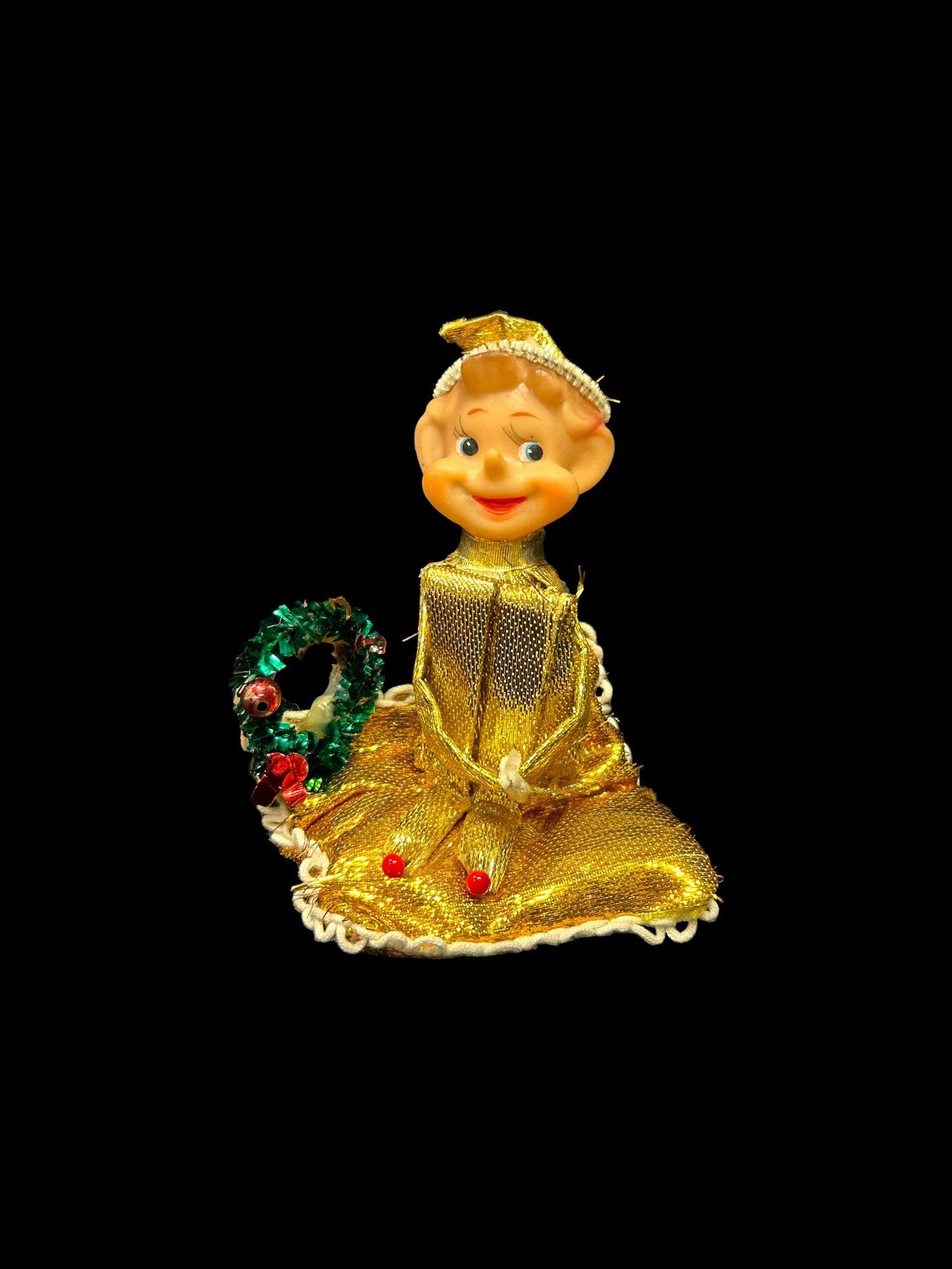 RARE 1950's Gold Lamé Elf- Knee Hugger- Retro Christmas Decoration- Made in Japan