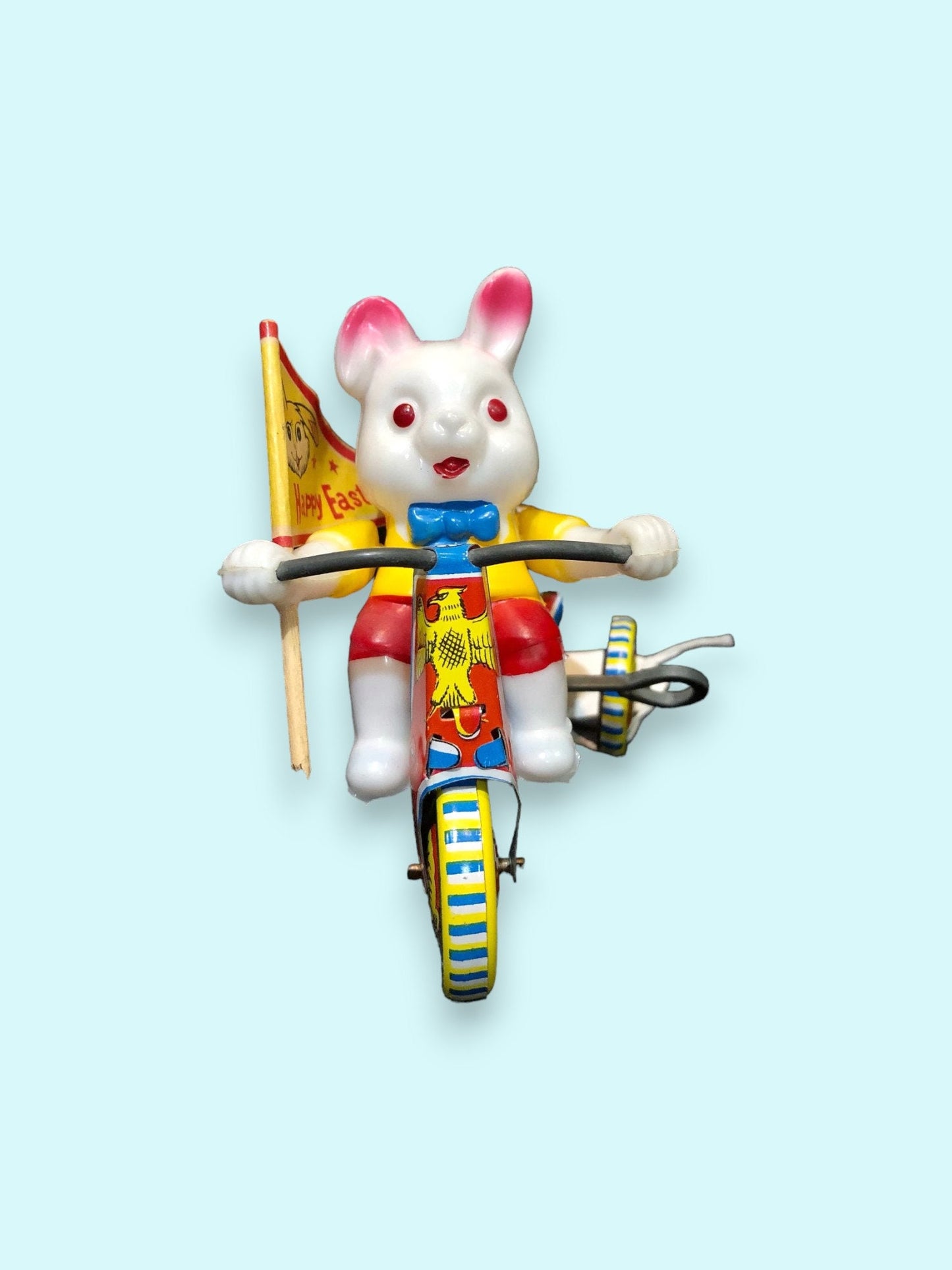 Toy Mechanical Rabbit on a Bike Vintage Easter toy - Mint In Box, Made in Japan