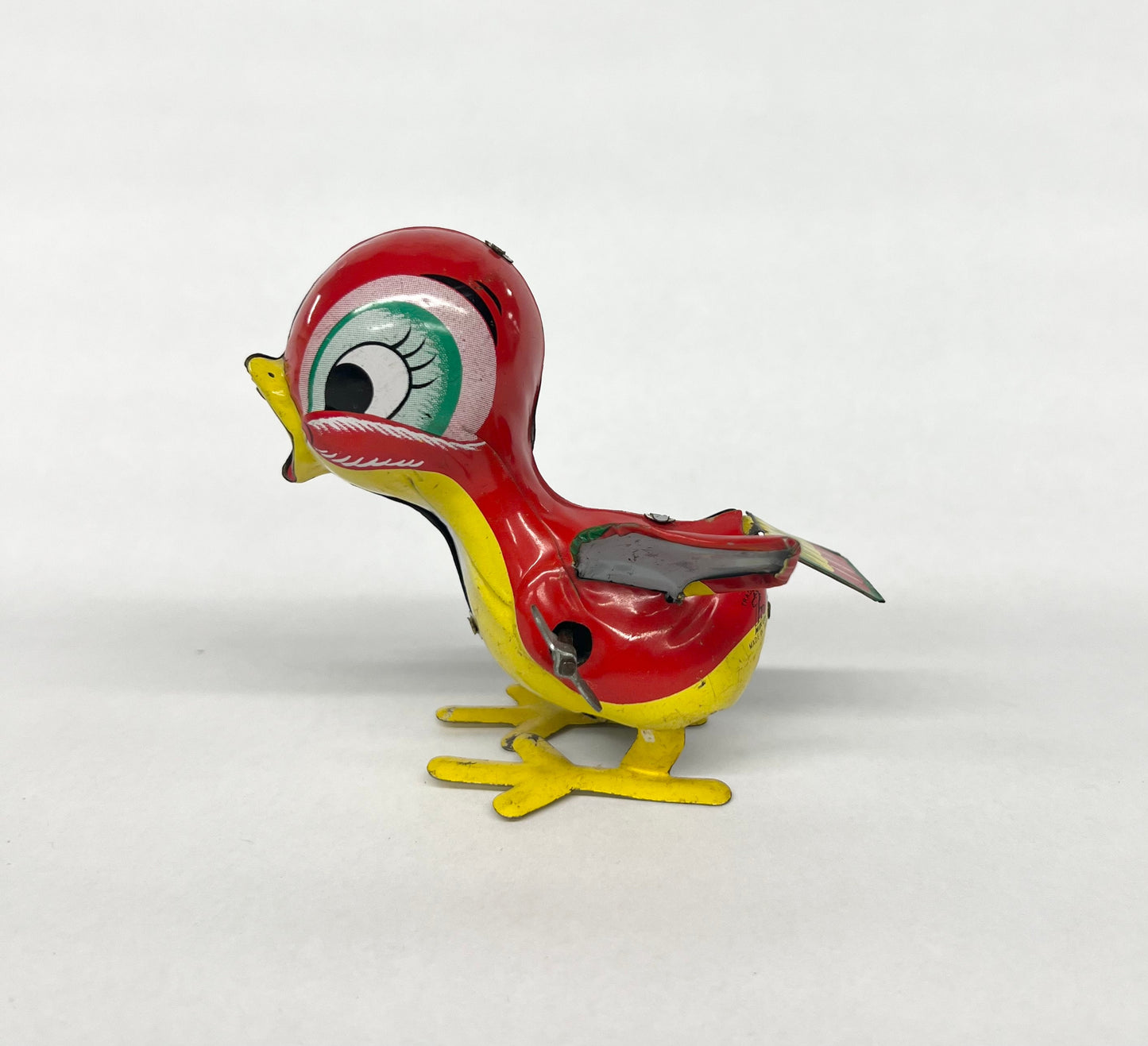 TIN LITHO Windup Hopping Bird with Flapping Wing - 1950s Mikuni Co. Japan -Wind up Bird Works Fine - Lith Paint in Great Condition