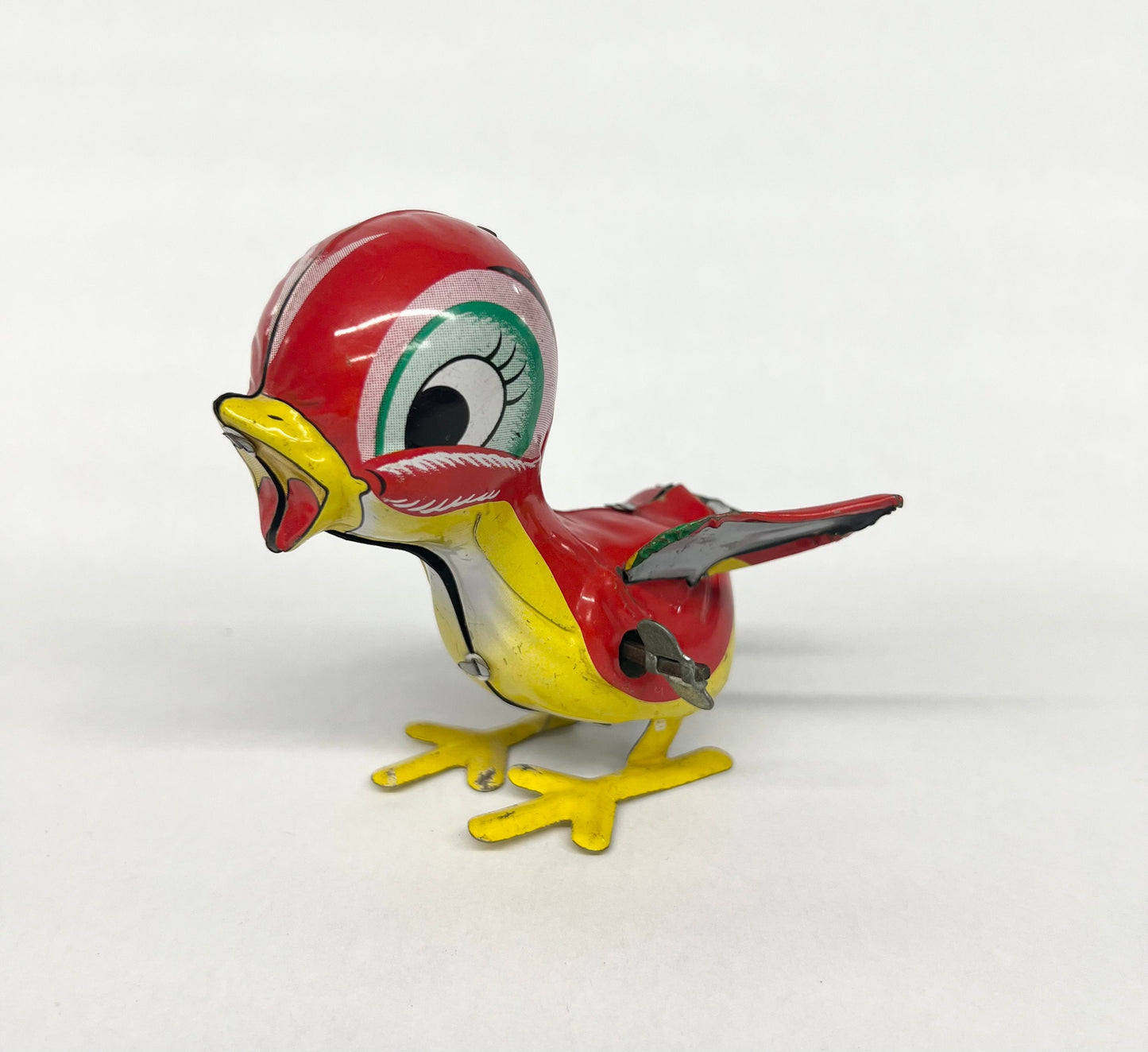TIN LITHO Windup Hopping Bird with Flapping Wing - 1950s Mikuni Co. Japan -Wind up Bird Works Fine - Lith Paint in Great Condition