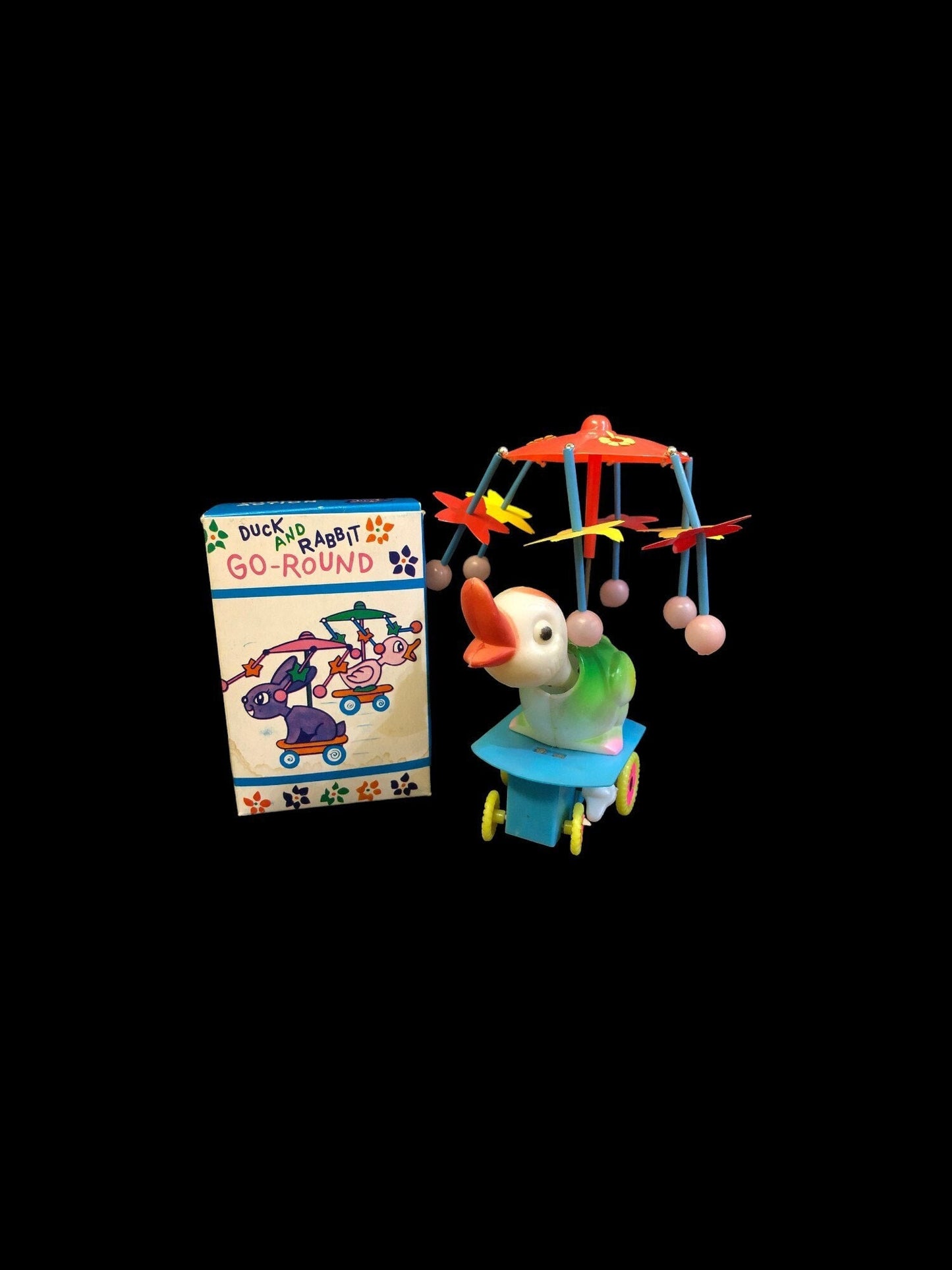 Duck And Rabbit Go-Around Duck Easter Toy In Original Box, Vintage