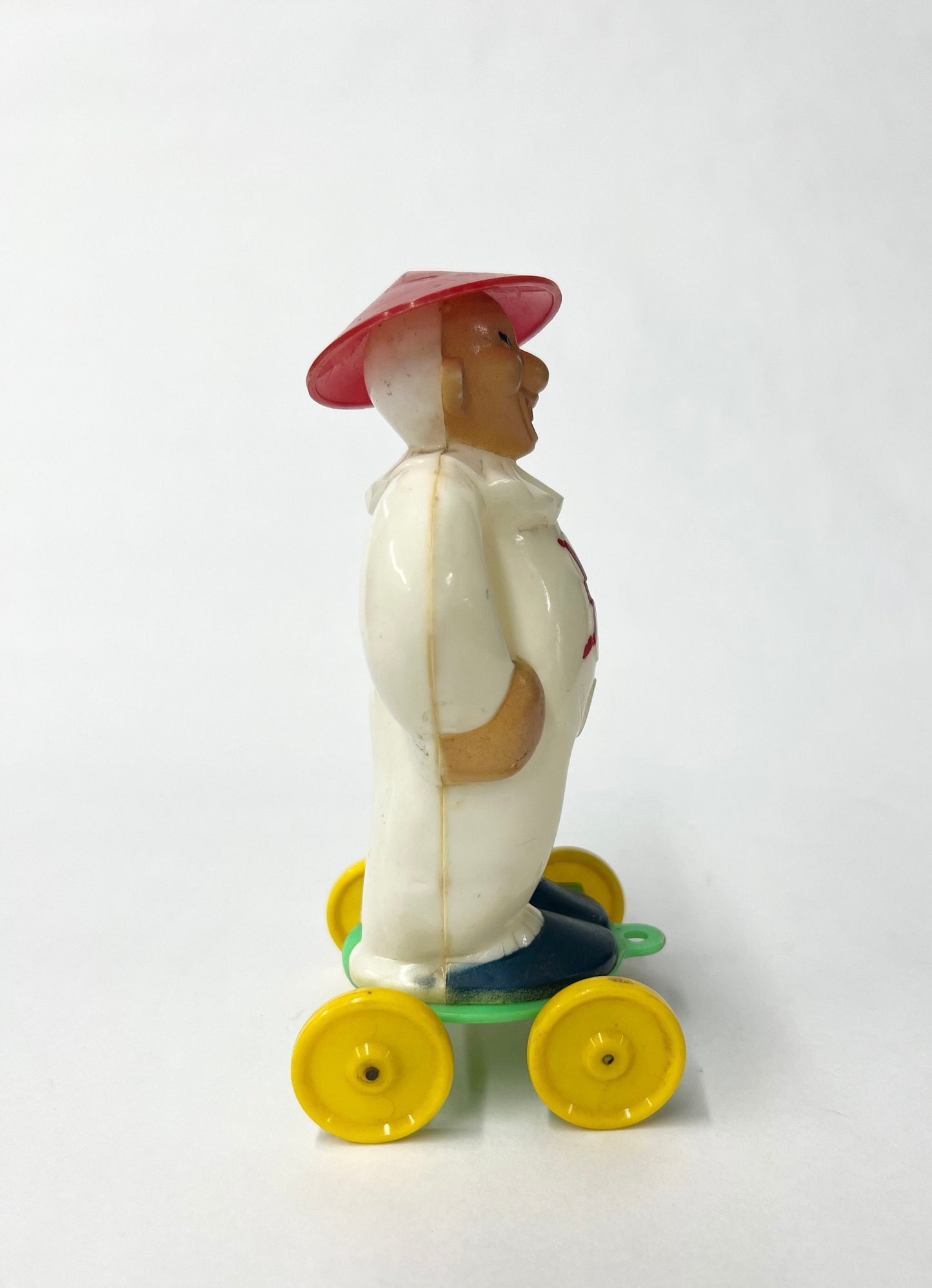 Zook the Clown on Wheels with Coolie Hat - RARE Zook with Japanese Character on Shirt - Rosbro Plastic Toy - Japanese Toy Zook the Clown