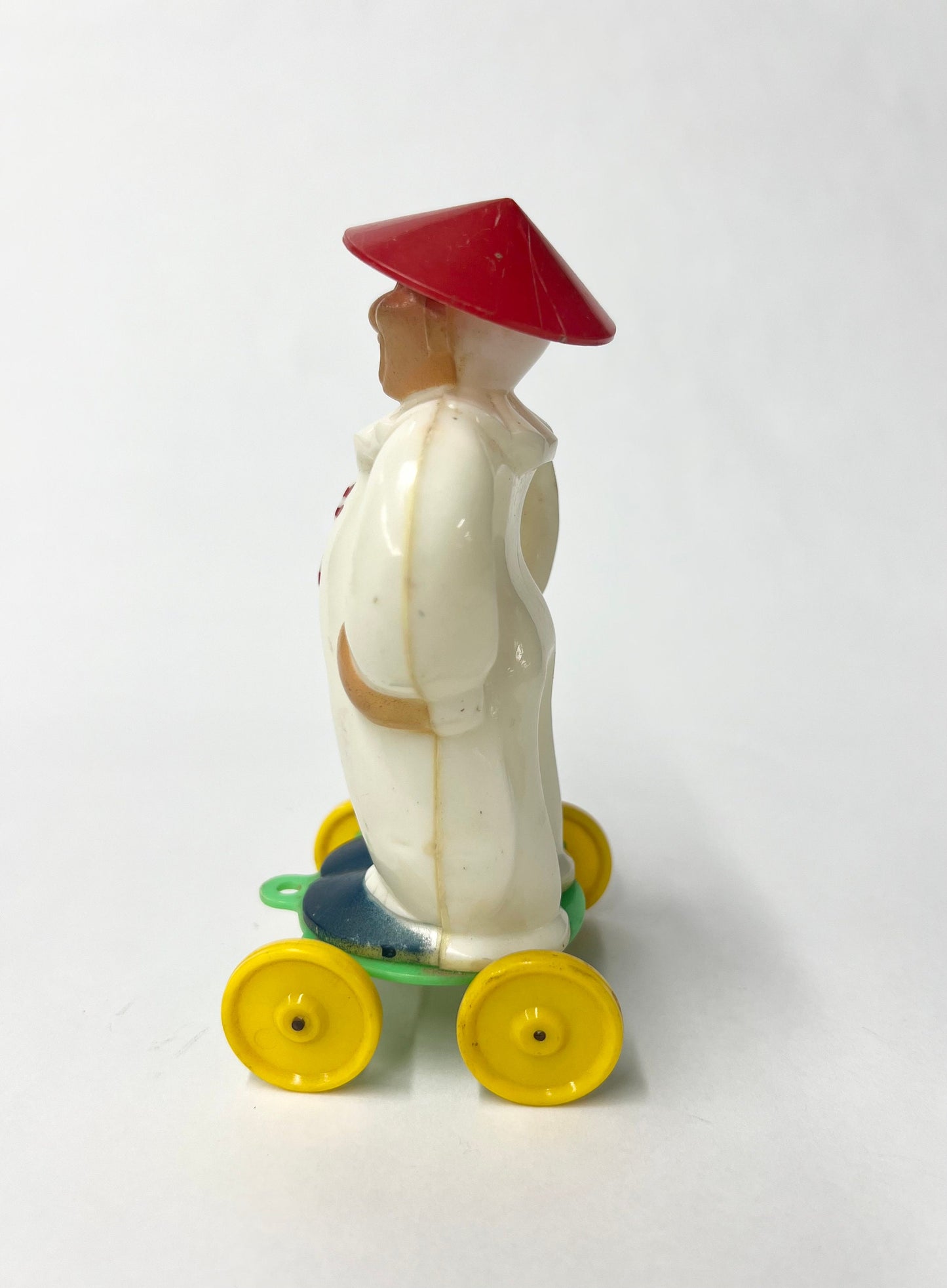 Zook the Clown on Wheels with Coolie Hat - RARE Zook with Japanese Character on Shirt - Rosbro Plastic Toy - Japanese Toy Zook the Clown