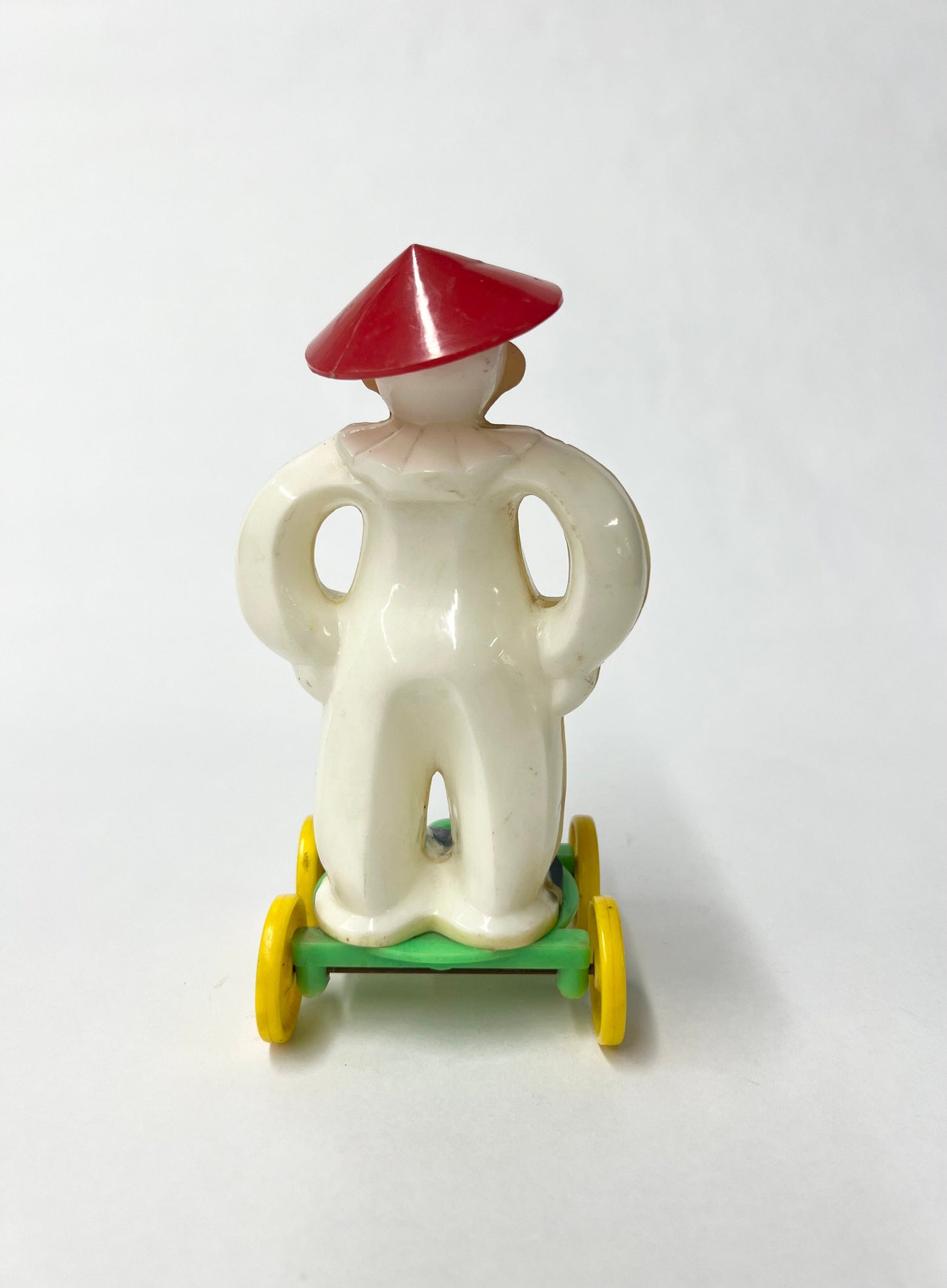 Zook the Clown on Wheels with Coolie Hat - RARE Zook with Japanese Character on Shirt - Rosbro Plastic Toy - Japanese Toy Zook the Clown