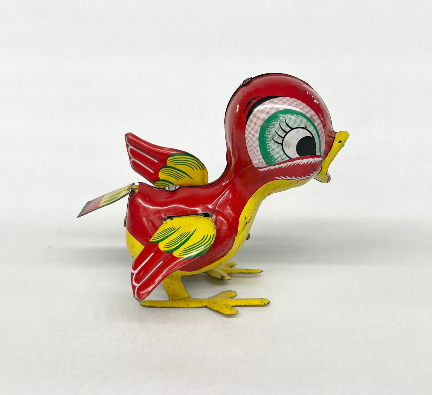 TIN LITHO Windup Hopping Bird with Flapping Wing - 1950s Mikuni Co. Japan -Wind up Bird Works Fine - Lith Paint in Great Condition