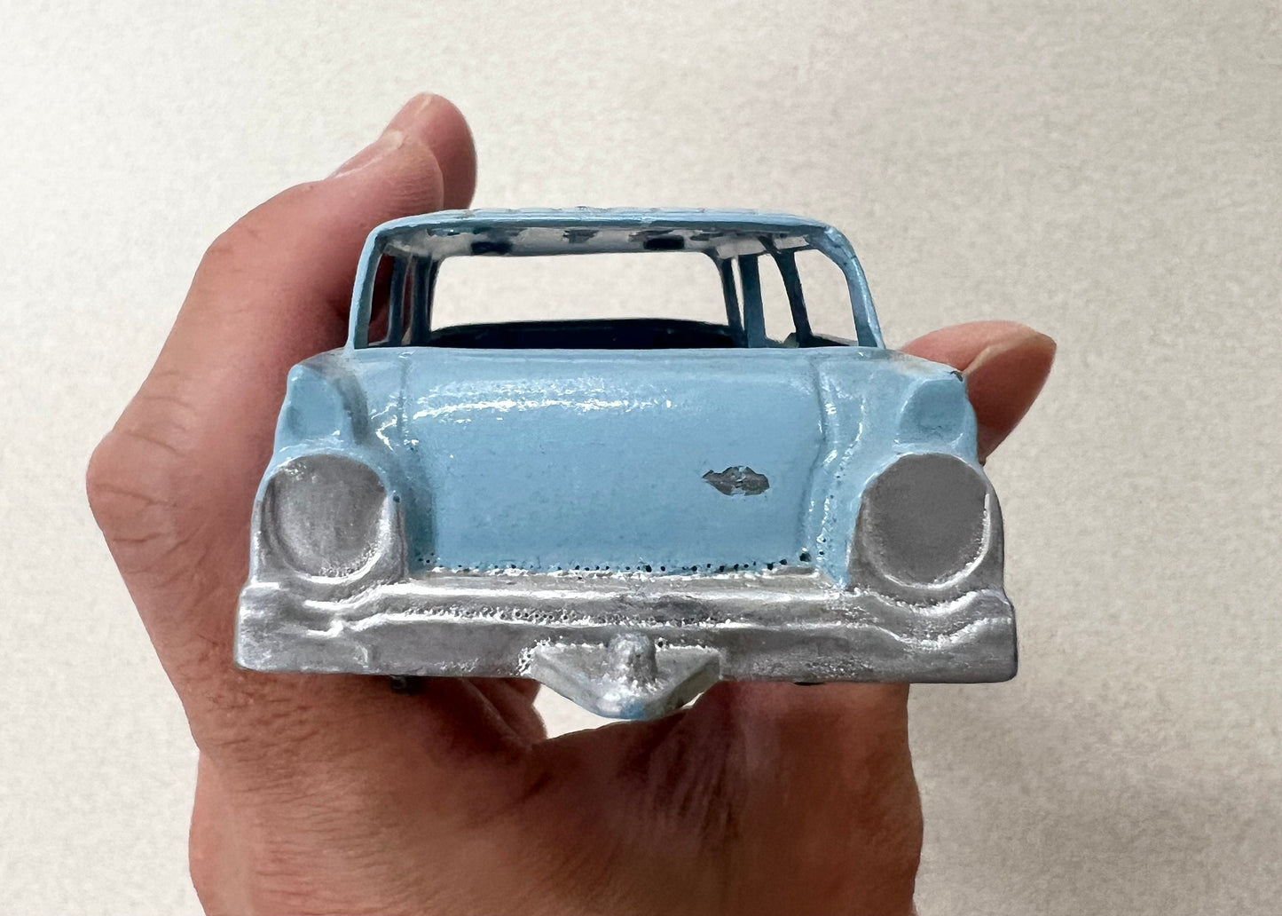 Ford Country Sedan #24- Light Blue Paint - Vintage Station Wagon - Original Paint on the Boat Trailer-Tootsie Toy Tires, Nice Display Piece