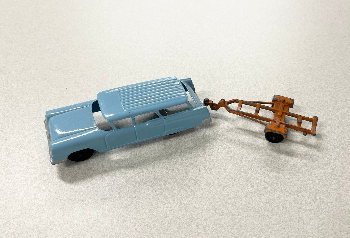 Ford Country Sedan #24- Light Blue Paint - Vintage Station Wagon - Original Paint on the Boat Trailer-Tootsie Toy Tires, Nice Display Piece