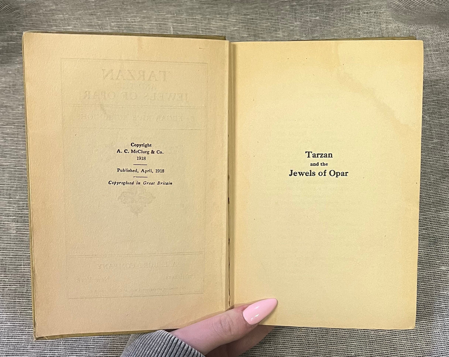 Tarzan and the Jewels of Opar, Edgar Rice Burroughs - Hardcover Book published April 1918 by A.L. Burt Company, New York 3rd Tarzan Book