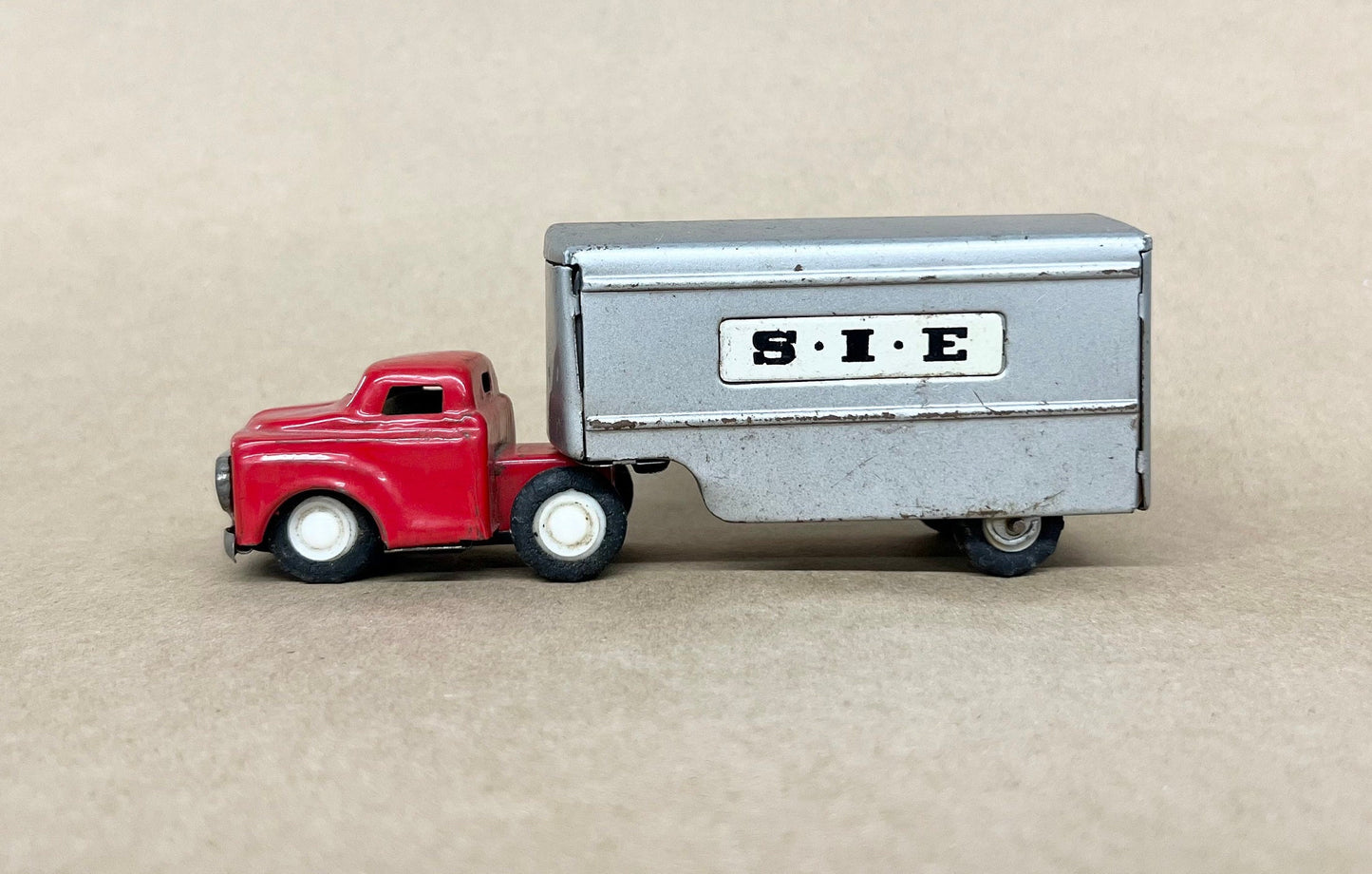 Shioji Tractor Trailer - S.I.E Lettering on Trailer - 6 original rubber tires -Made in Japan - Friction Motor sound works - Very Nice