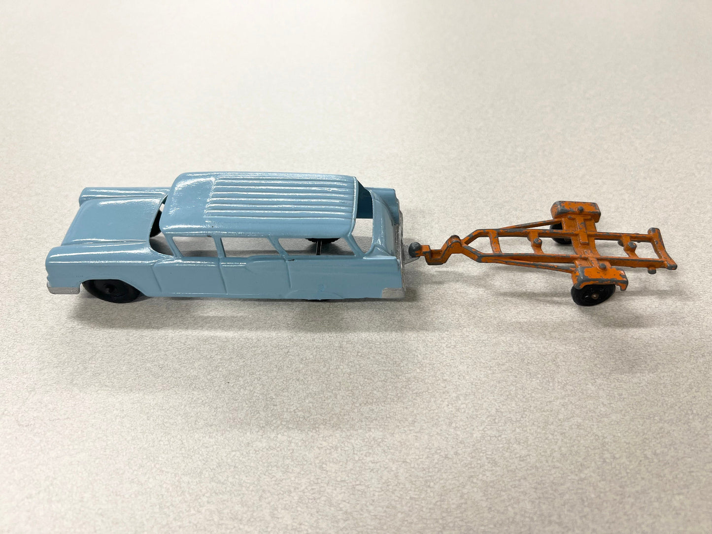 Ford Country Sedan #24- Light Blue Paint - Vintage Station Wagon - Original Paint on the Boat Trailer-Tootsie Toy Tires, Nice Display Piece