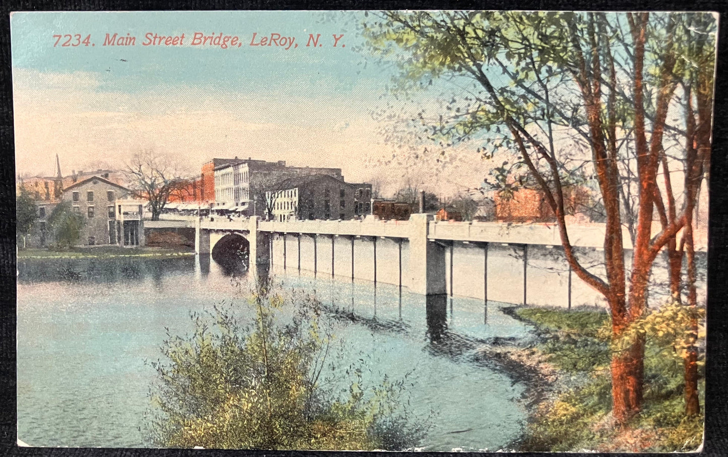 Main Street Bridge, LeRoy, N. Y. - Vintage 1910 Bridge Photo Postcard - Hand tinted photo