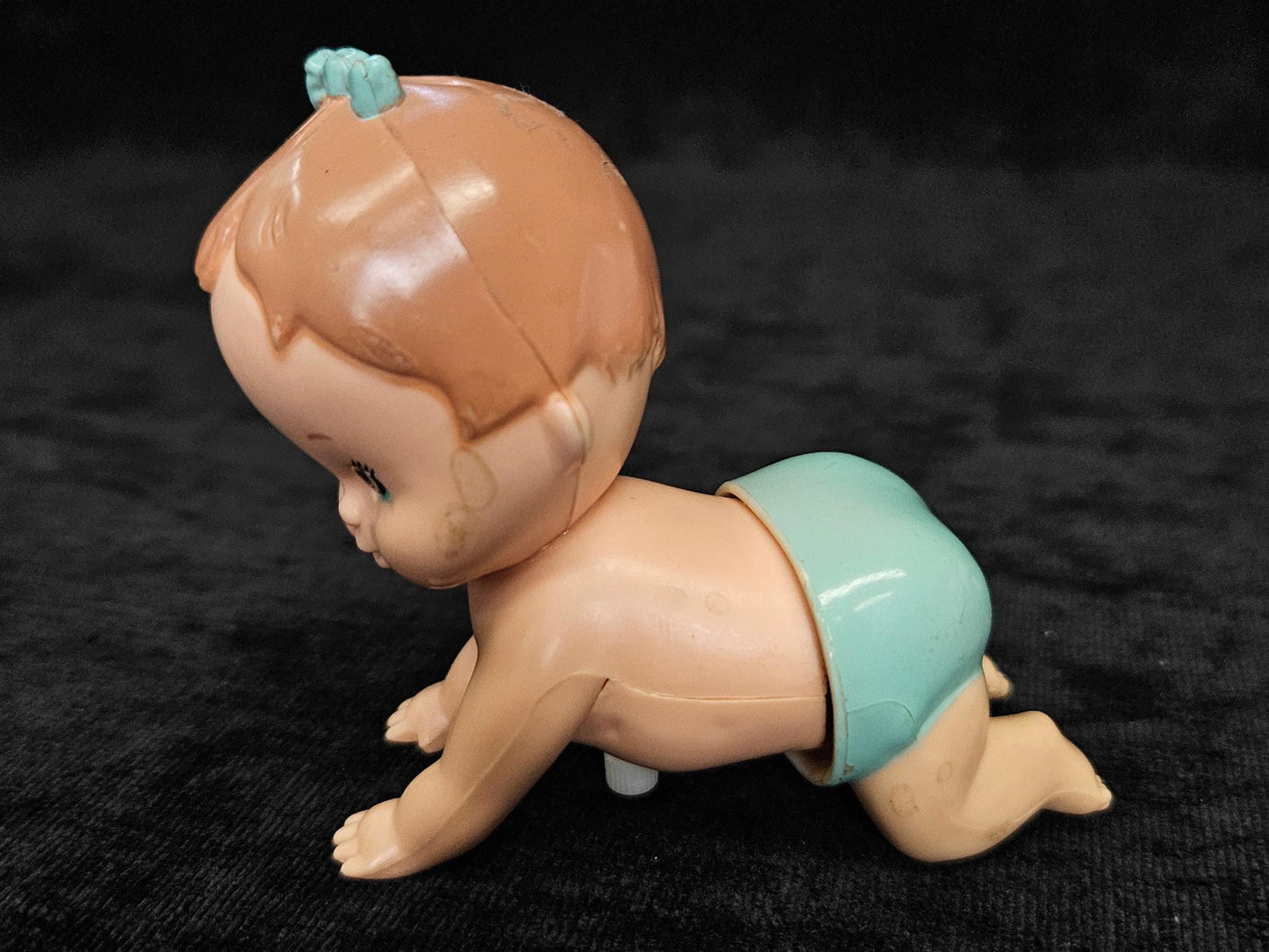 Tomy Wind Up Baby Girl and Boy- Crawling Teal Figure- Kewpie Baby - Made In Taiwan - 1977 Windup Toys - Sold as a set - Both windups work