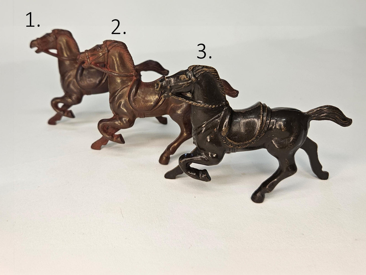 Bergen Lido Horses - Old West Lido Stage Coach Kit Horses - Military Style Saddles - Brown and Dark Brown Horses- 3 Sold Individually
