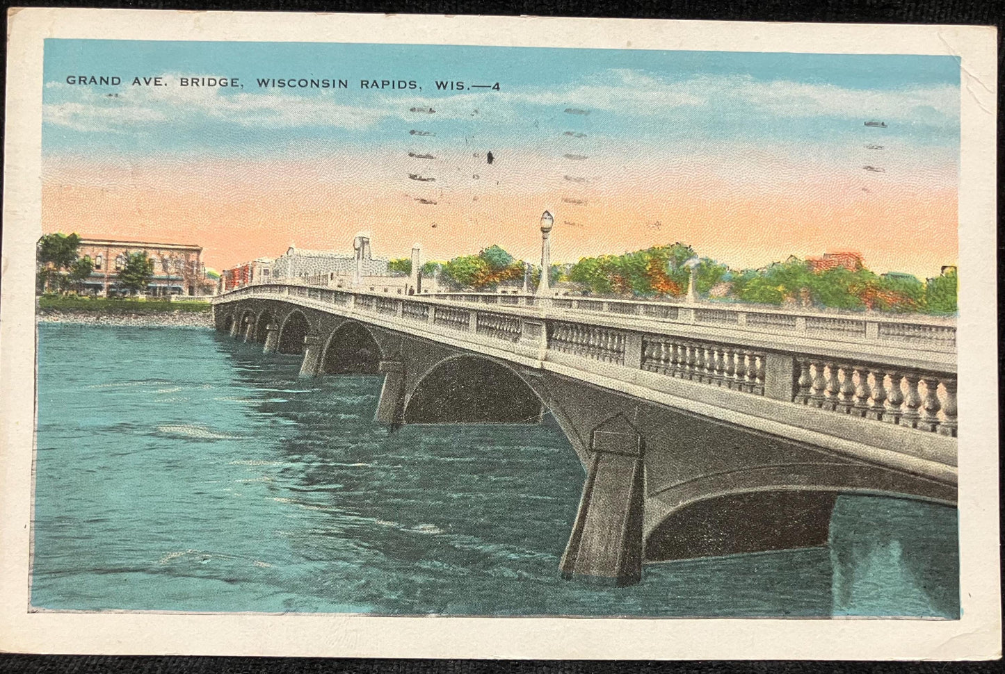 Grand Ave. Bridge, Wisconsin Rapids, Wis. - Vintage Bridge Postcard - 1920 Wisconsin Bridge Photgraph