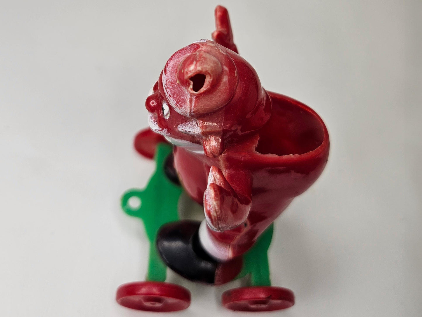 1950's Rosbro - Santa On Wheels Pull Toy and Candy Container - Hard Plastic Santa Candy Container - Missing Christmas stocking on Rt Hand