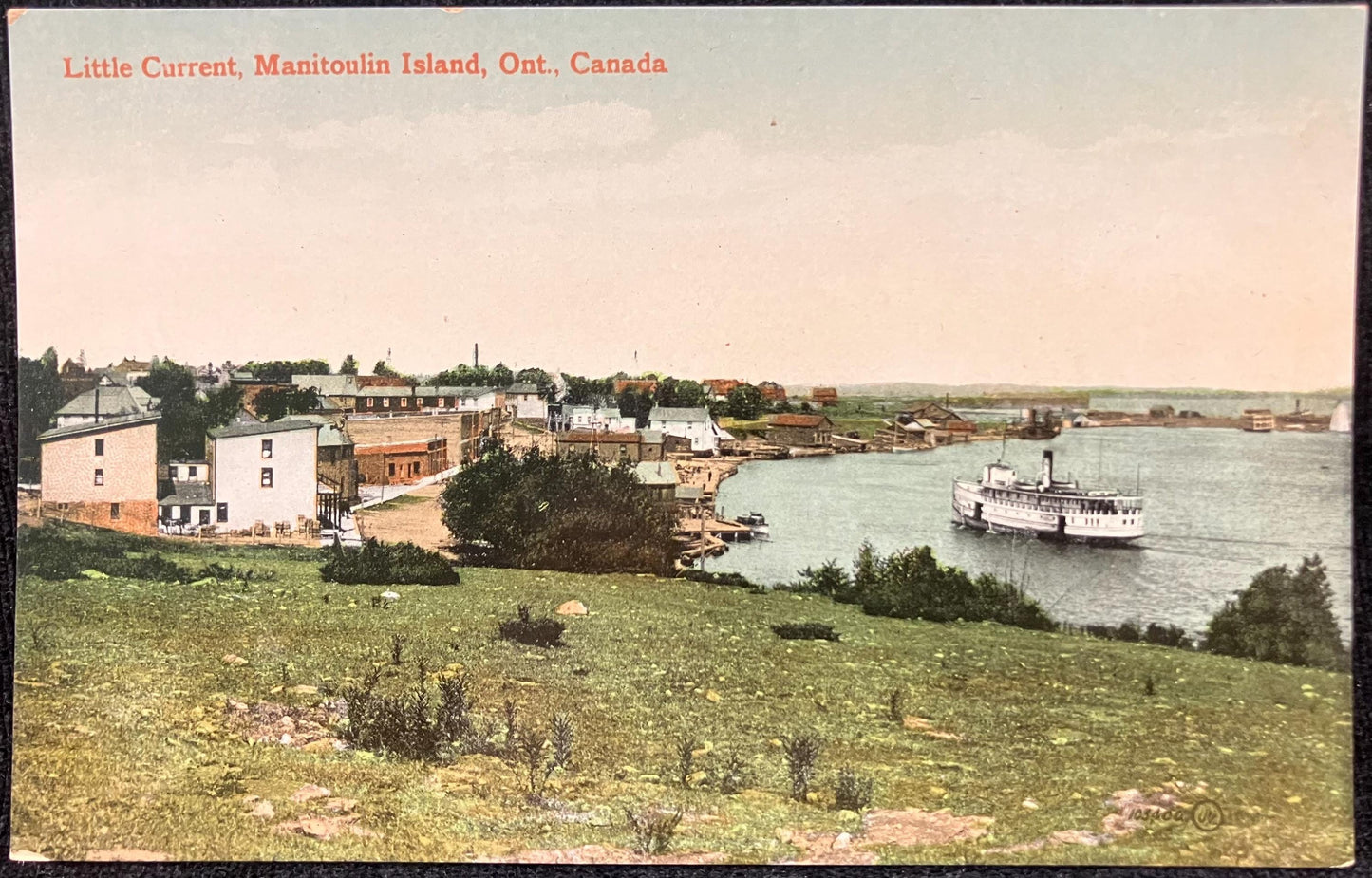 Little Current, Manitoulin Island, Ont., Canada - Printed in Great Britain - Vintage Canadian Postcard - Steamship Ferry at Rest