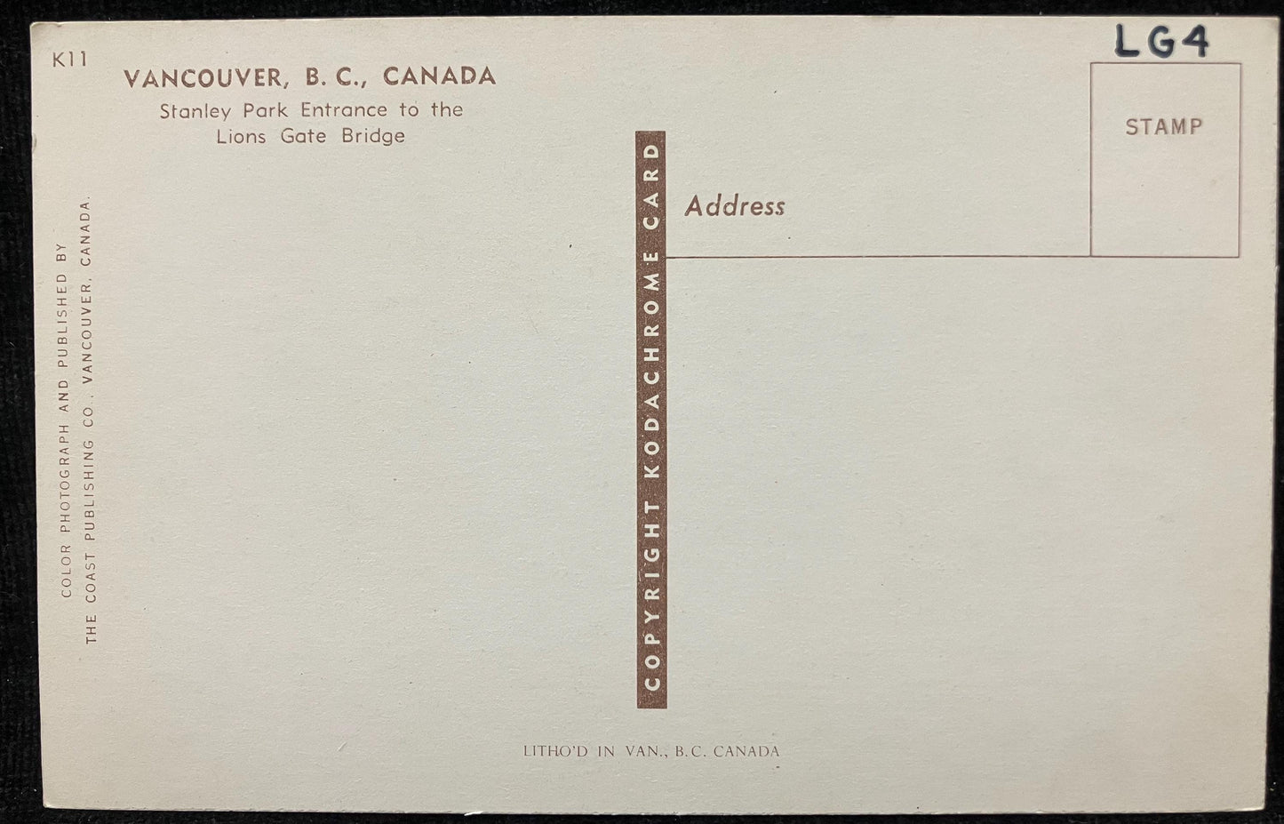 Lions Gate Bridge - Vancouver, B.C., Canada - Made in Canada - Vintage British Columbia Bridge Postcard