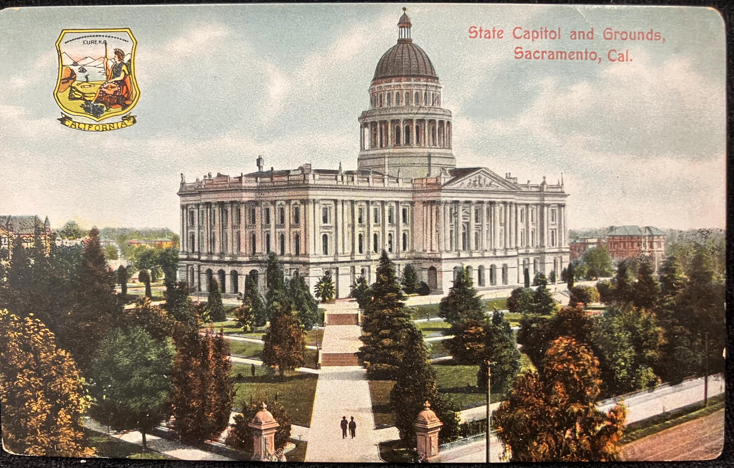 State Capitol and Grounds, Sacramento, Cal. - Made in Germany - Vintage Postcard - California State Emblem on the Card - Early 1900s Calif.