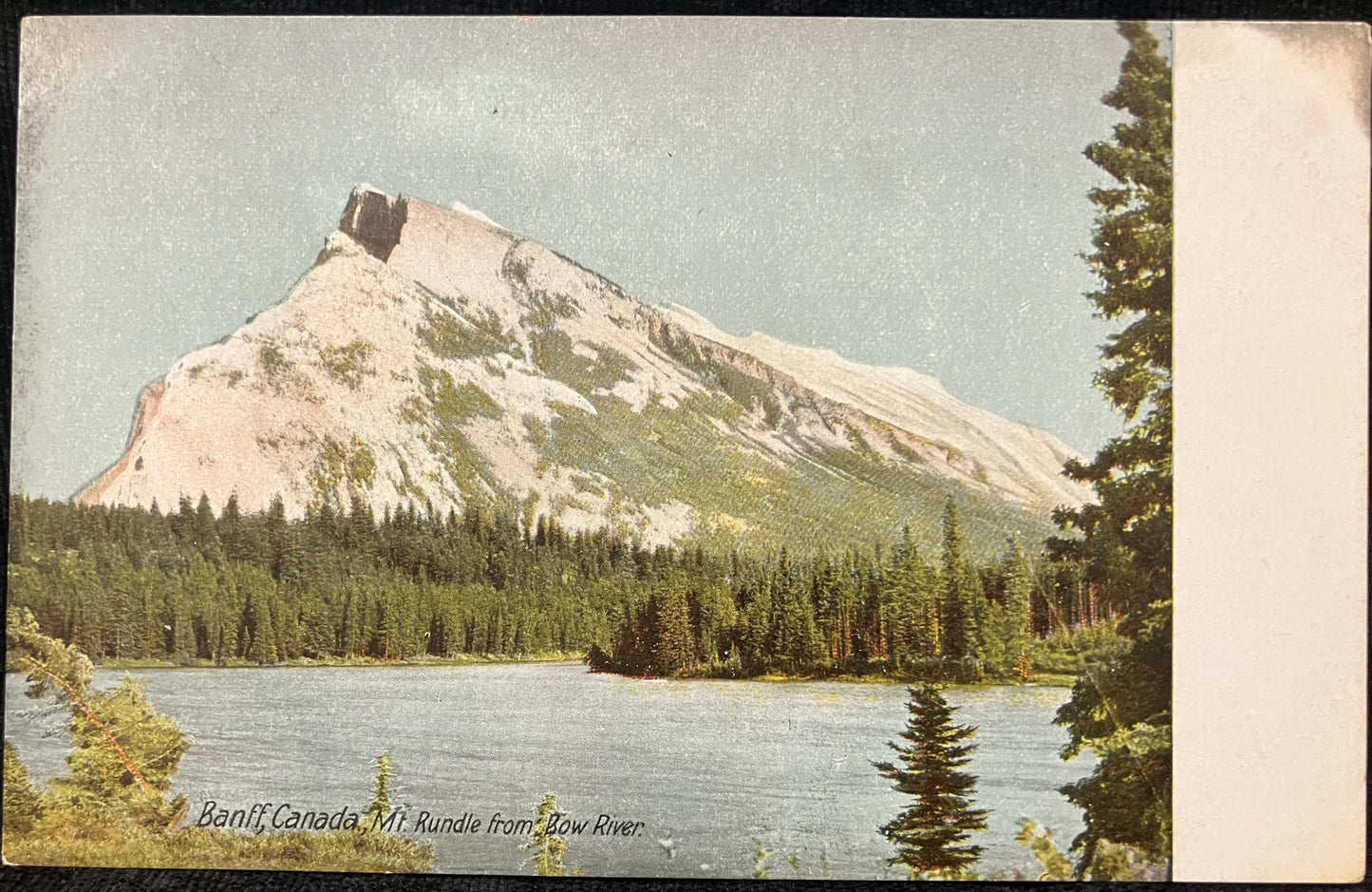 Banff, Canada., Mt. Rundle from Row River - Vintage 1910 Banff Postcard