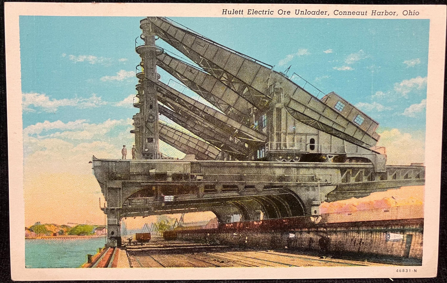 Hulett Electric Ore Unloader, Conneaut Harbor, Ohio - Linen Lake Postcard