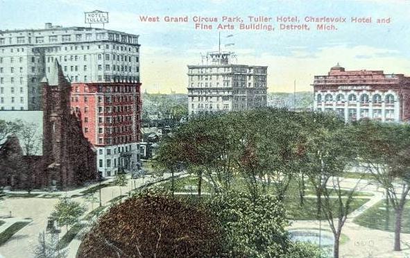 West Grand Circus Park, Tuller Hotel, etc., Detroit, Michigan - Vintage Postcard (Used)