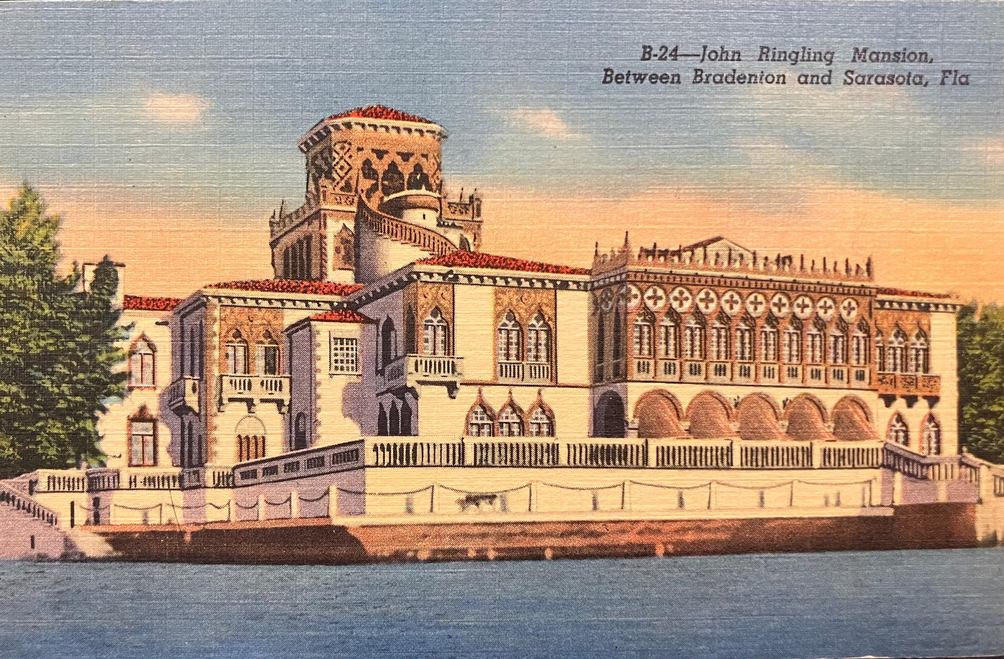 John Ringling Mansion, Between Bradenton and Sarasota, Fla - Linen Postcard