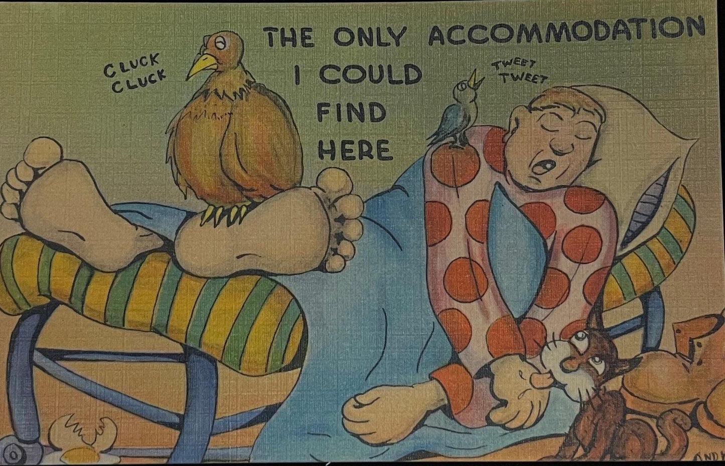 The Only Accommodation I Could Find Here - Linen Postcard